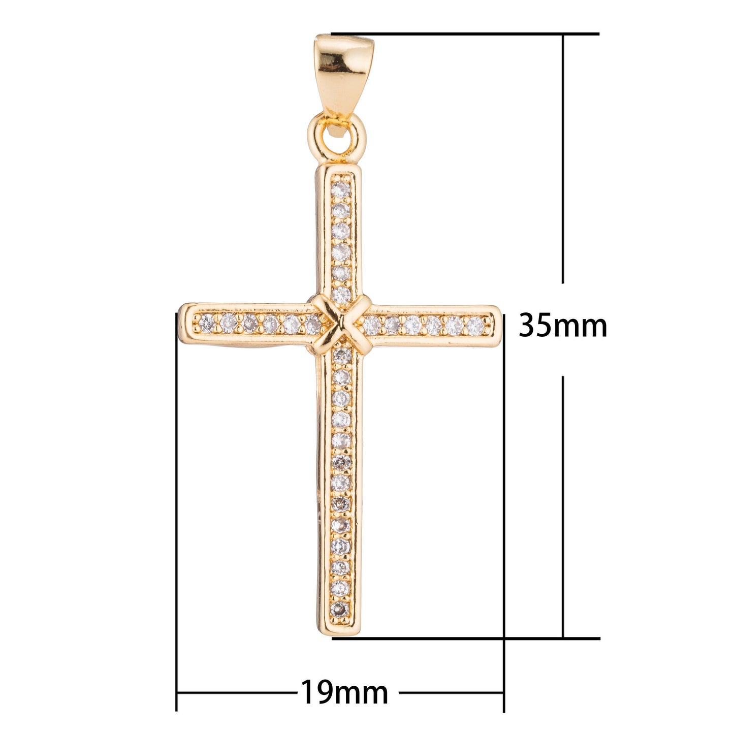Gold Cross, Jesus Faith Love Believe Church Family Love Joy CZ Necklace Pendant Charm Bead Bails Findings for Jewelry Making H-201