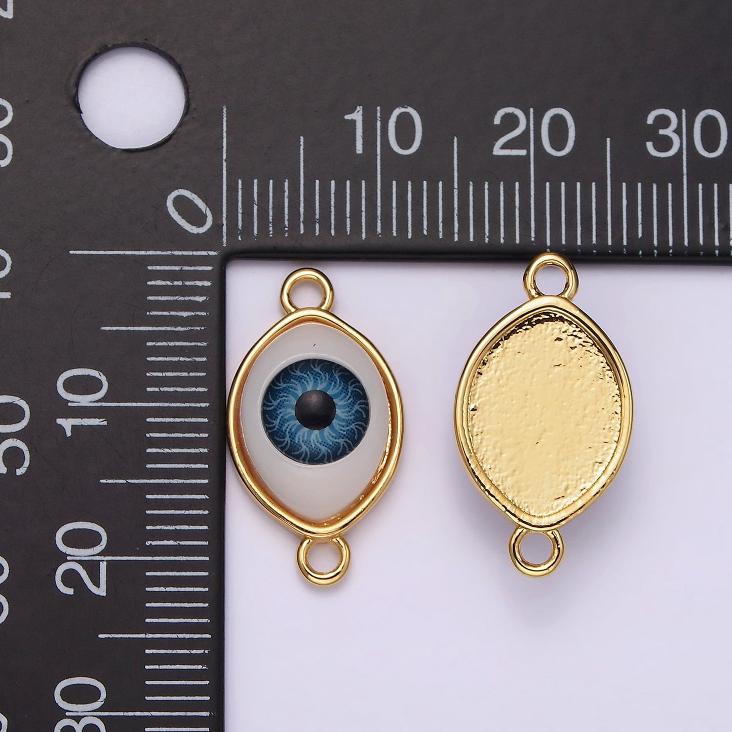 14K Gold Filled 10mm Blue Evil Eye Bezel Connector | G-253