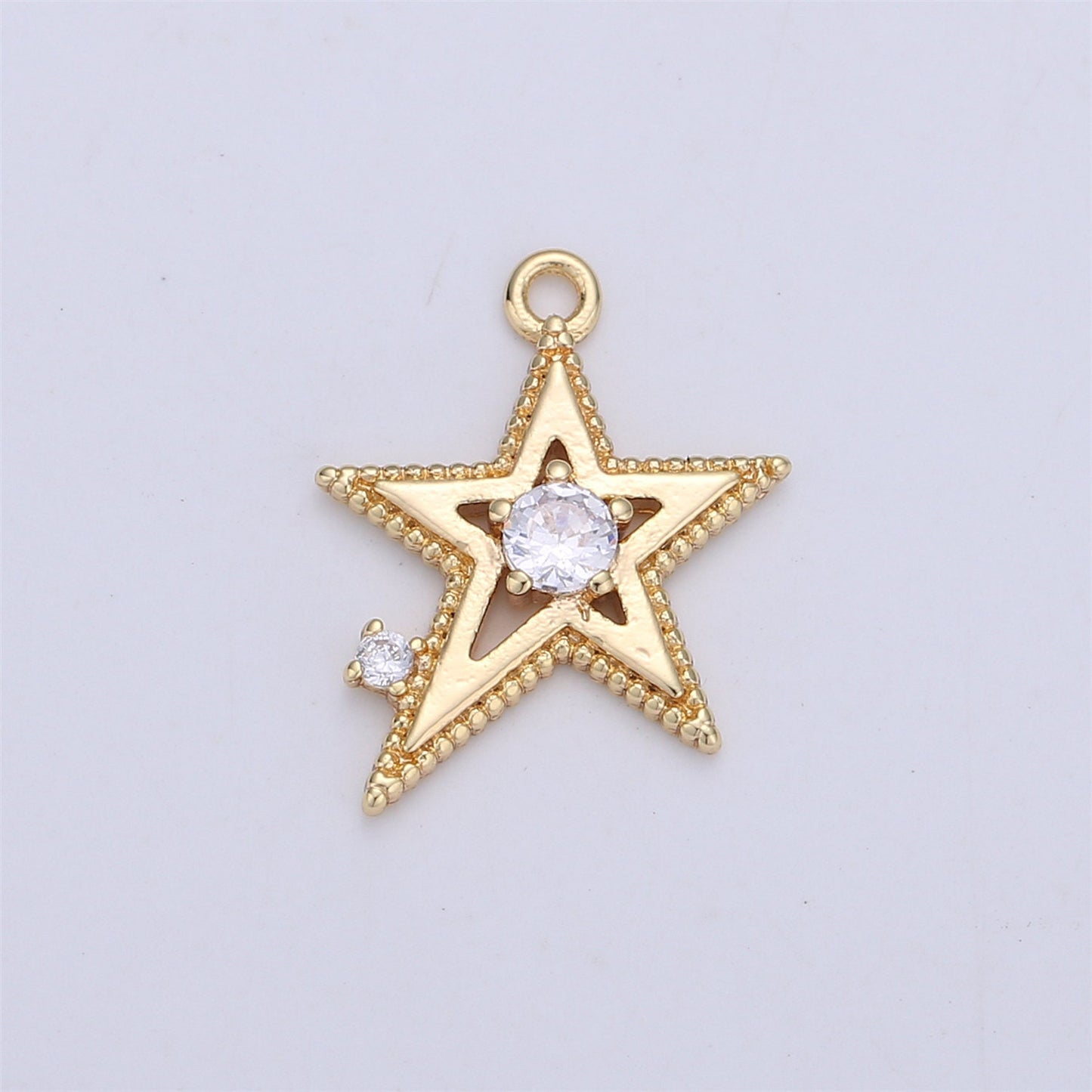 Pink Blue Clear Cubic star charm, 1 piece, 13x16mm 16K gold plated brass, CZ, Nickel free, Rock Star charm for Necklace Earring I-331
