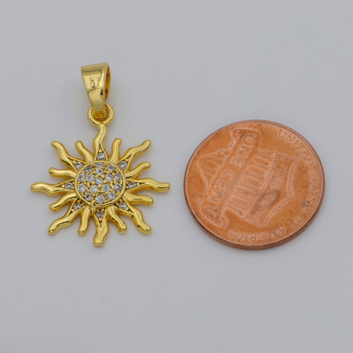 Gold Sunburst Sunshine Pave Cubic Zirconia Gold Filled Pendants for DIY Jewelry Making H-539