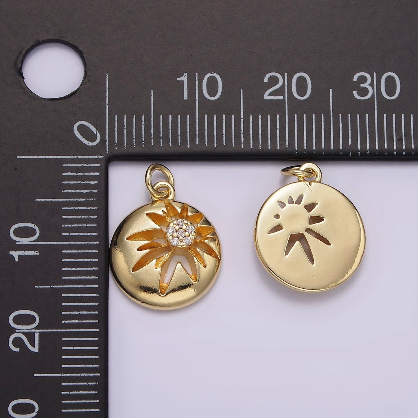 14K Gold Filled Celestial Sun Star Micro Paved CZ Open Round Charm | AG-612