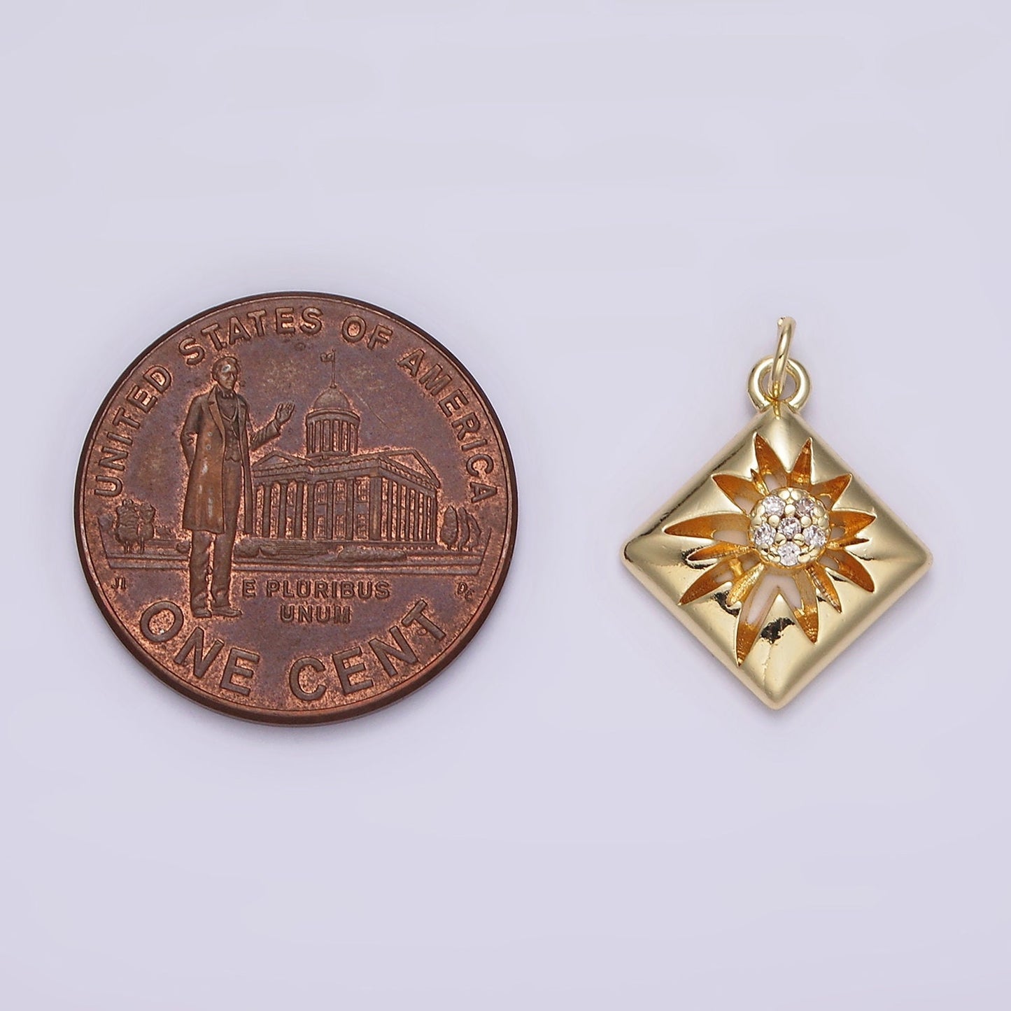 14K Gold Filled Celestial Sun Star Micro Paved CZ Open Rhombus Charm | AG-613