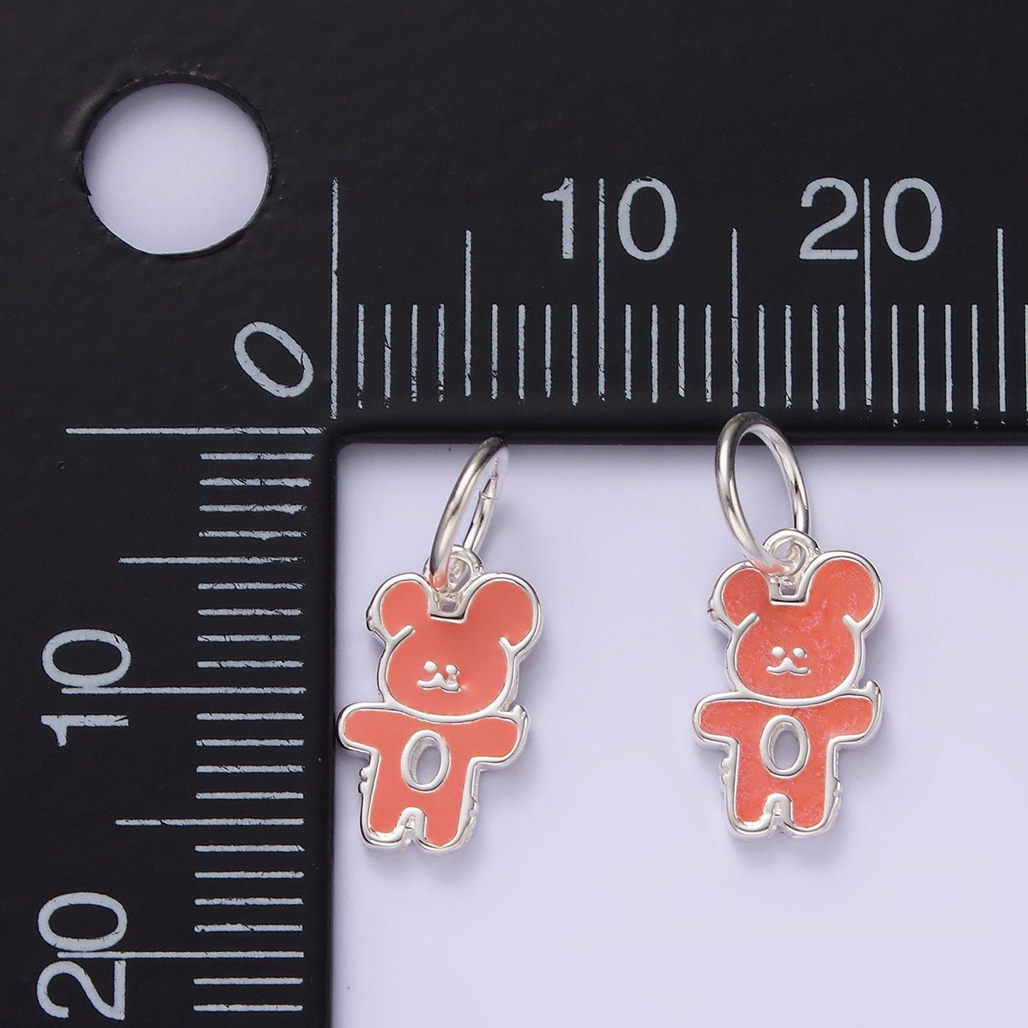 Mini S925 Sterling Silver Orange Bear Charm for Necklace Bracelet Component Enamel Jewelry SL428