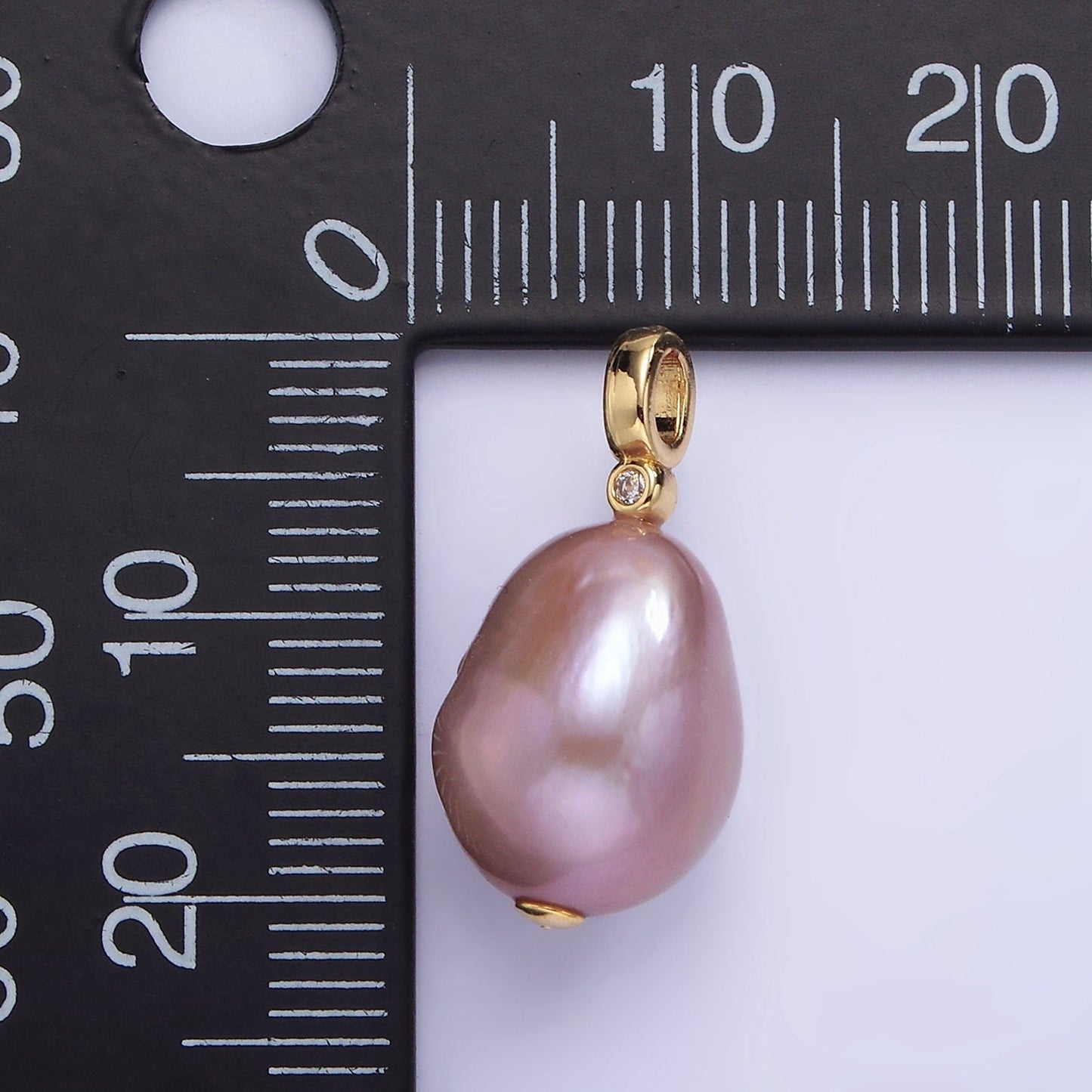 14K Gold Filled Purple Pearl Clear CZ Bail 19mm | P-1692