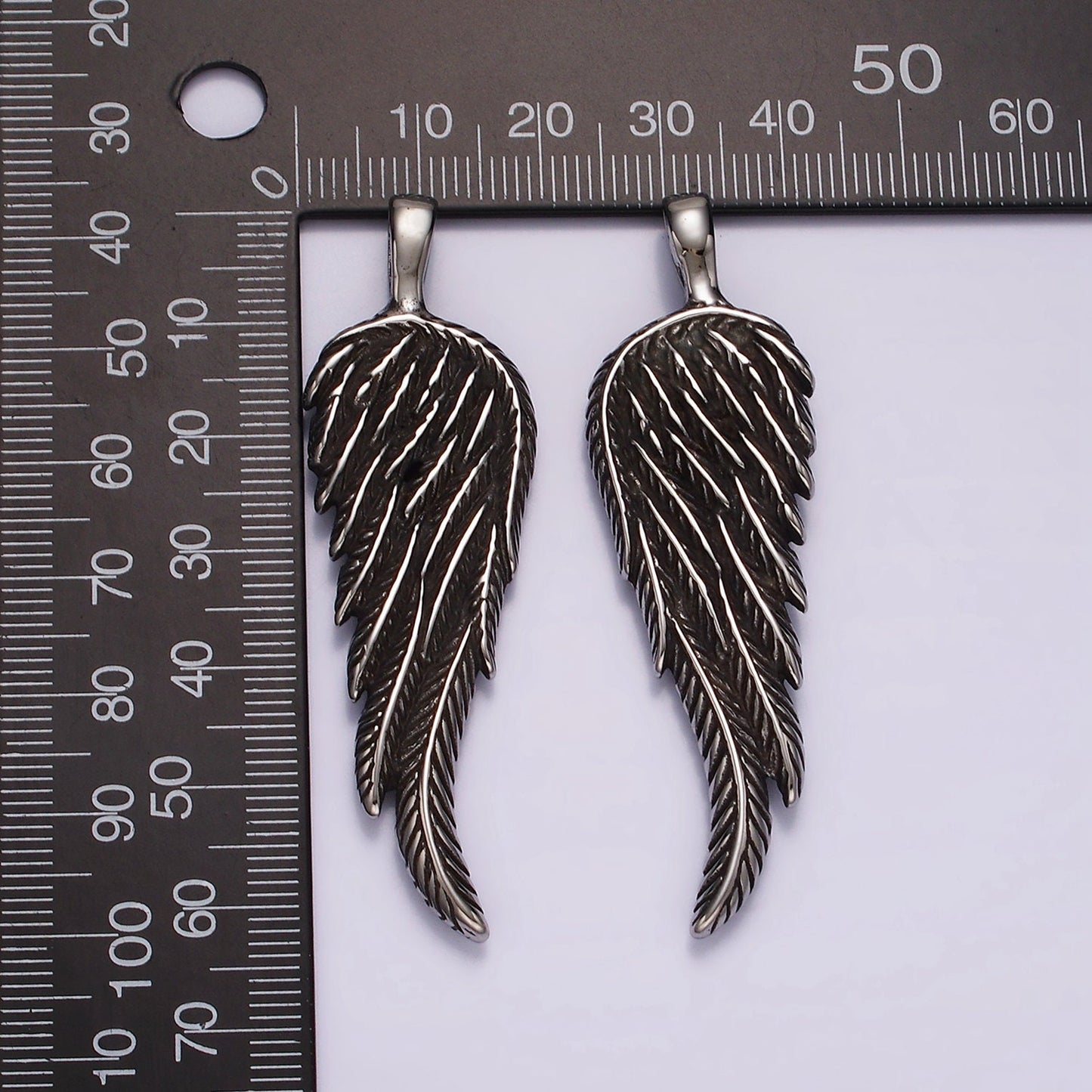 Stainless Steel Silver Gothic Angel Wing Feather Pendant | P-868