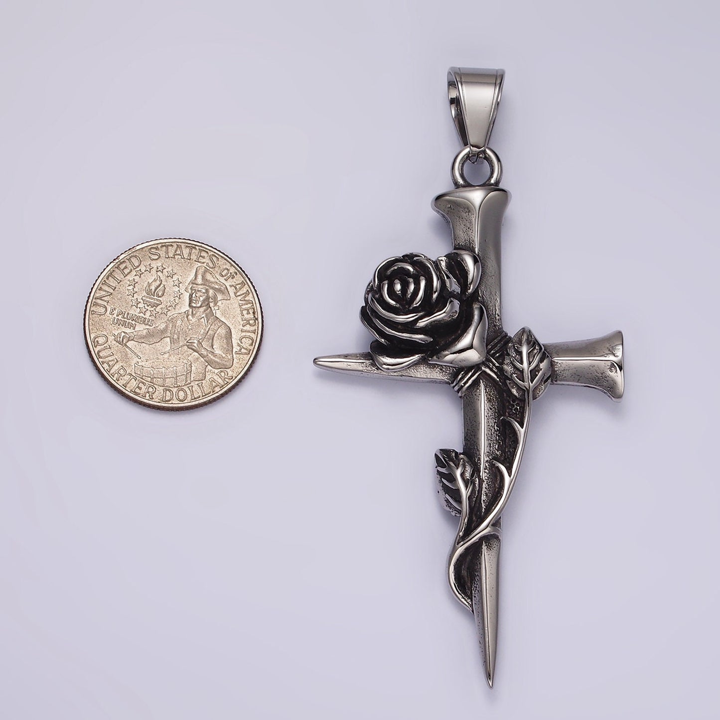 Stainless Steel Rose Nail Cross, Gothic style Charm for Necklace Pendant | P-1176