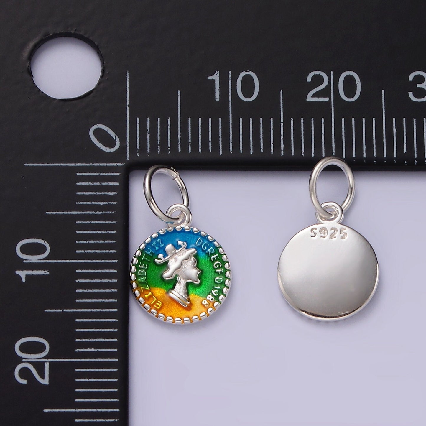 Mini Silver Coin Charm Enamel Colorful S925 Coin Pendant UK Coin Queen Elizabeth Charm SL432