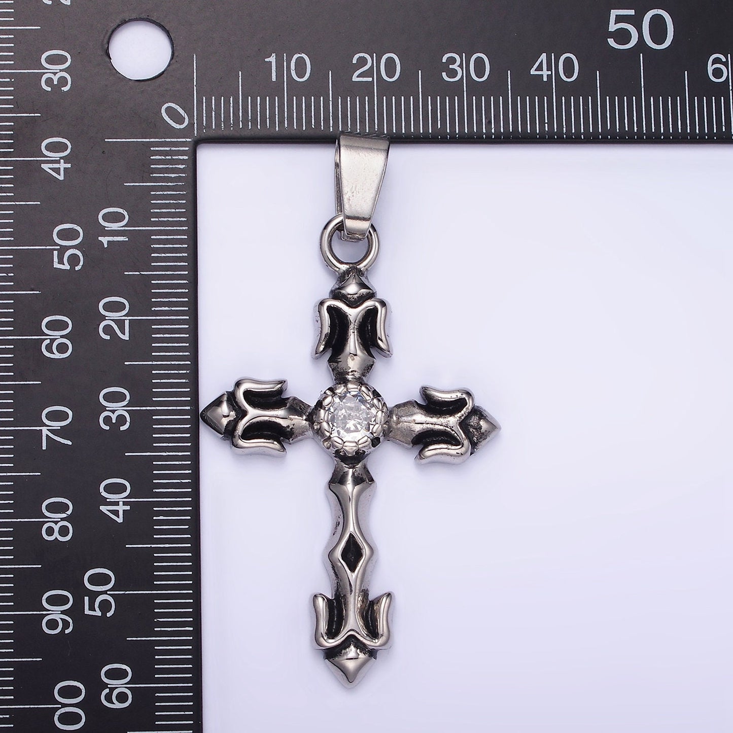 Chunky Cross Charm Stainless Steel Cross CZ Style For Men Jewelry Religious Pendant | P-878