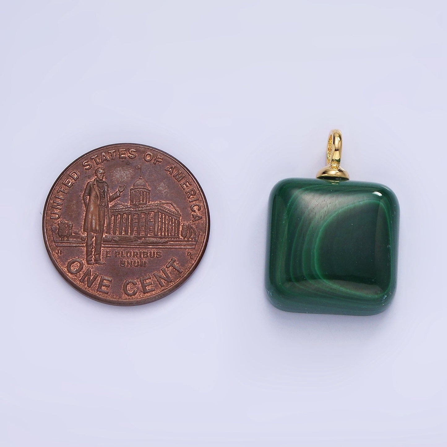 Malachite Square Beads Charms - Brass Beads Pendant Natural Stone 14k Gold Filled Pendant for Necklace Component AG681