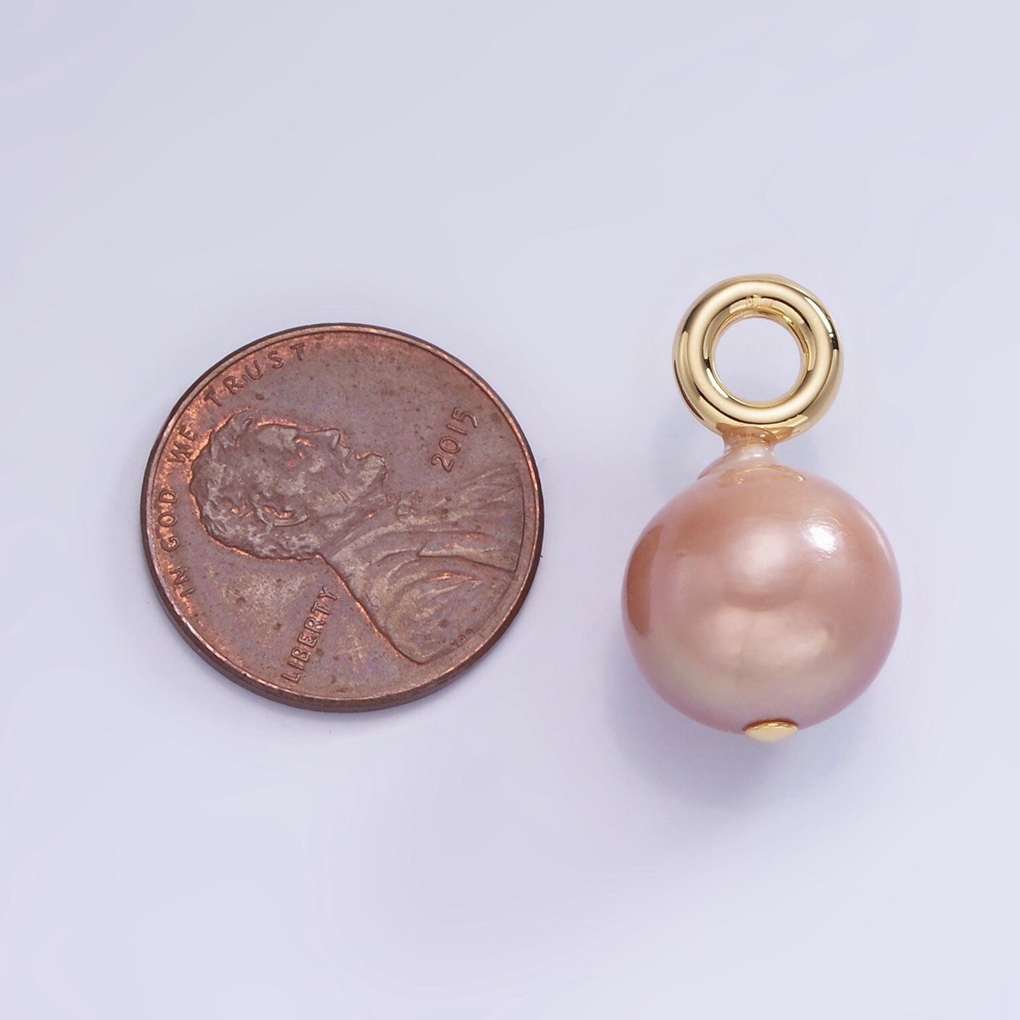 14K Gold Filled 12.5mm Pink Peach Freshwater Round Pearl Drop Pendant | P1704