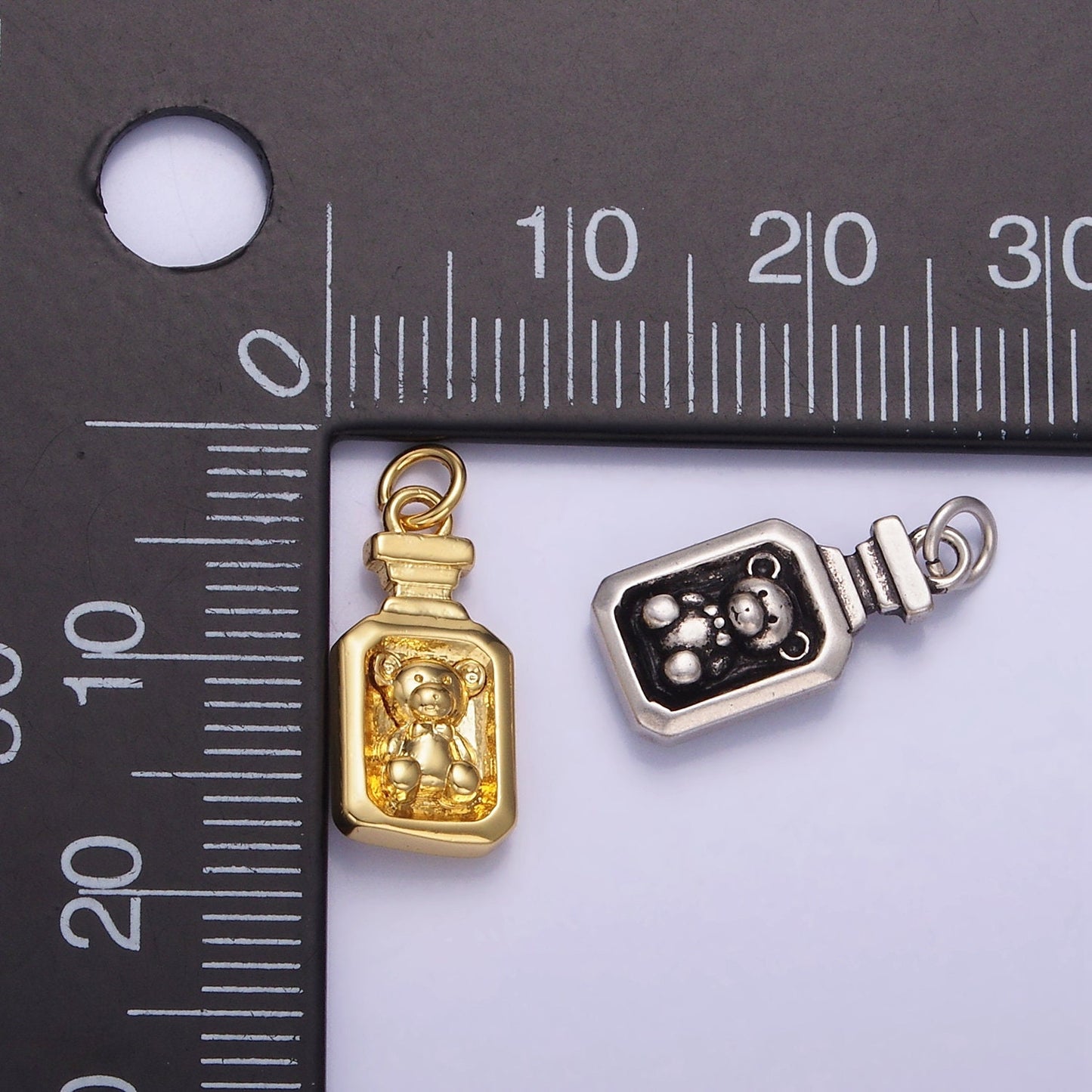 Mini Bear Pendant Dainty tag Charm Gold Small Charm Silver Tag Charm Jewelry Making Supply 14K Gold Finding W-526