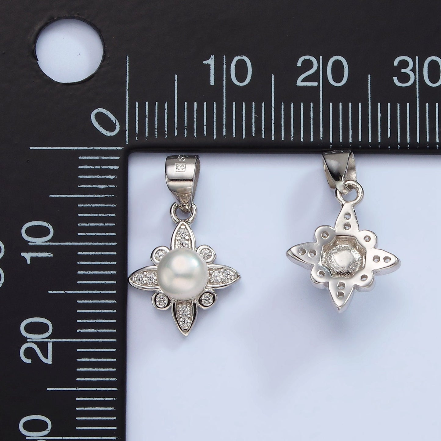 S925 Sterling Silver Pearl Micro Paved CZ Celestial Star Charm Minimalist Pendant | SL-444
