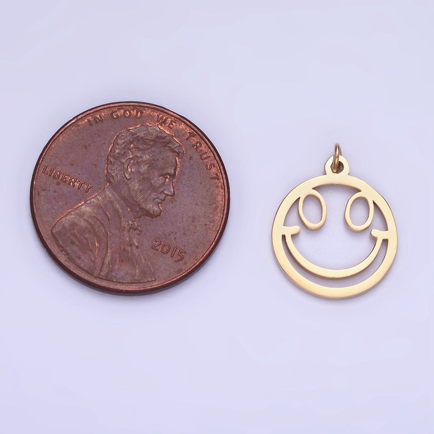 Stainless Steel 15mm, 11mm Happy Face Open Round Charm | P-937