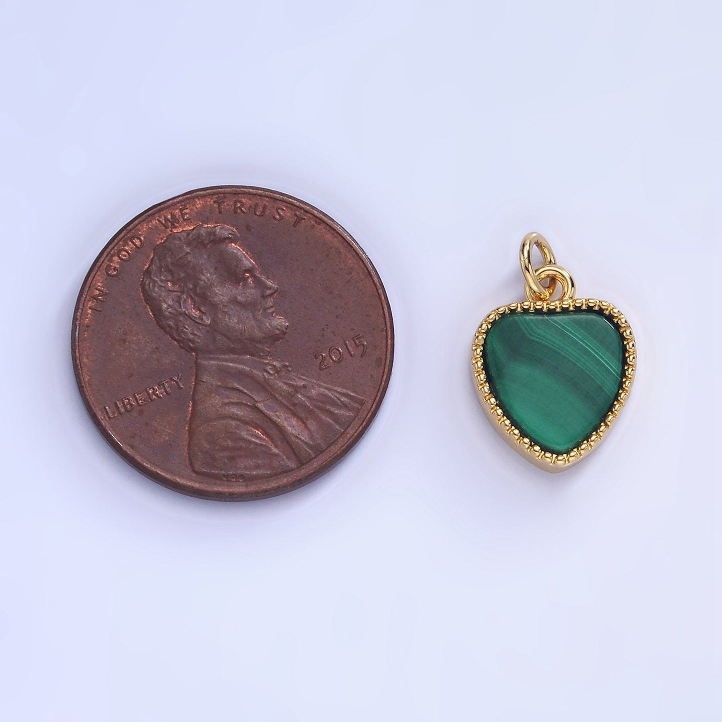 Mini Heart Malachite Charm, Natural Gemstone pendant Green Stone Heart Pendants in 14k Gold Filled Bezel W-561