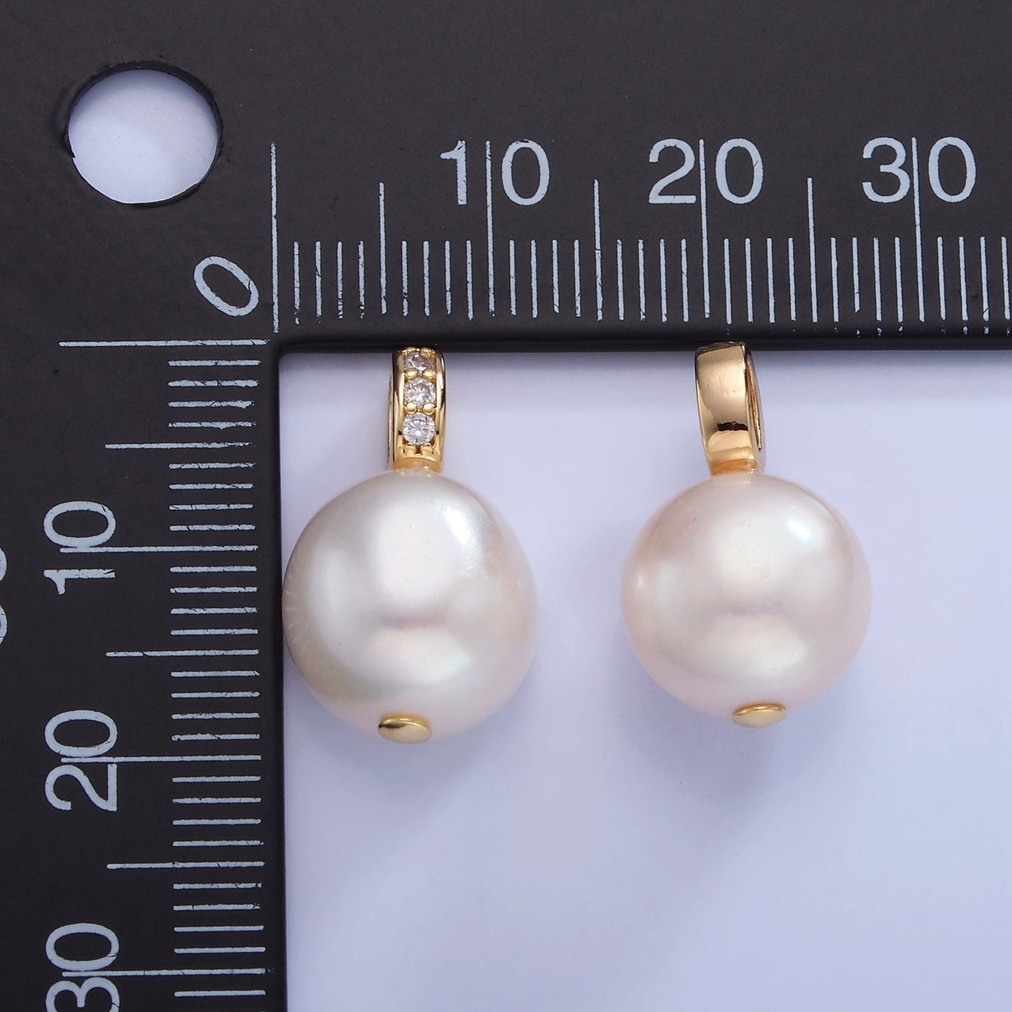 Dainty White Potato Pearl Charms Pendant with CZ Bail Approx. 19x11mm for Necklace Component Clear Cubic Zirconia P-1716