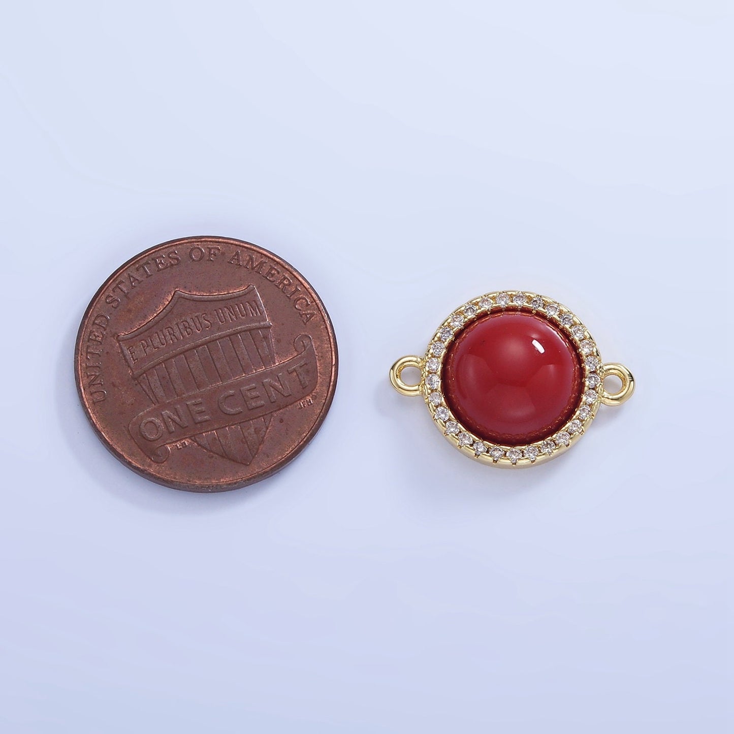 14K Gold Filled Lapis Lazuli, Carnelian Micro Paved CZ Round Connector | G-332