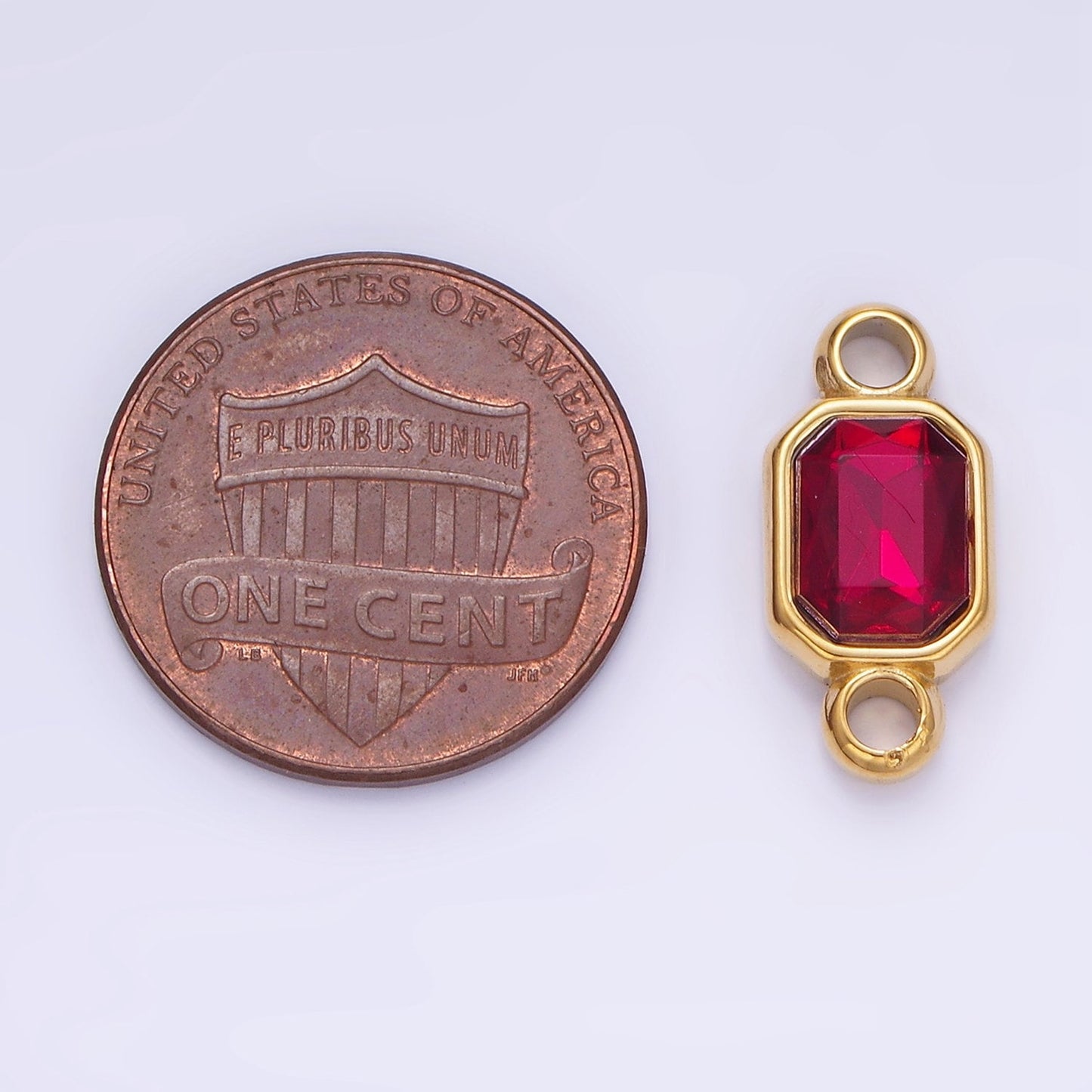 Stainless Steel Green, Red Multifaceted CZ Octagon Bezel Connector | G-362