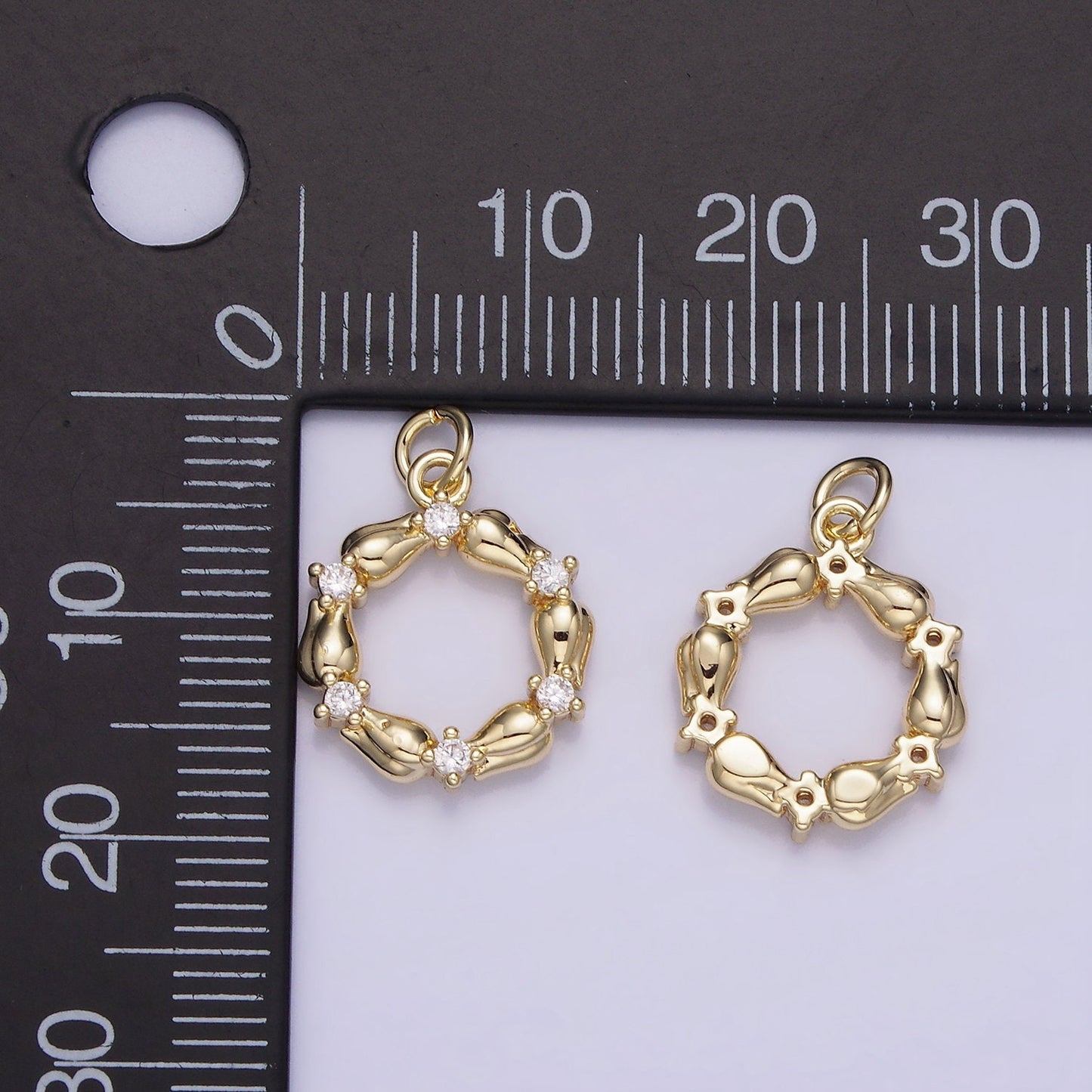 14K Gold Filled CZ Tulip Rose Flower Open Circular Round Charm | AG-739