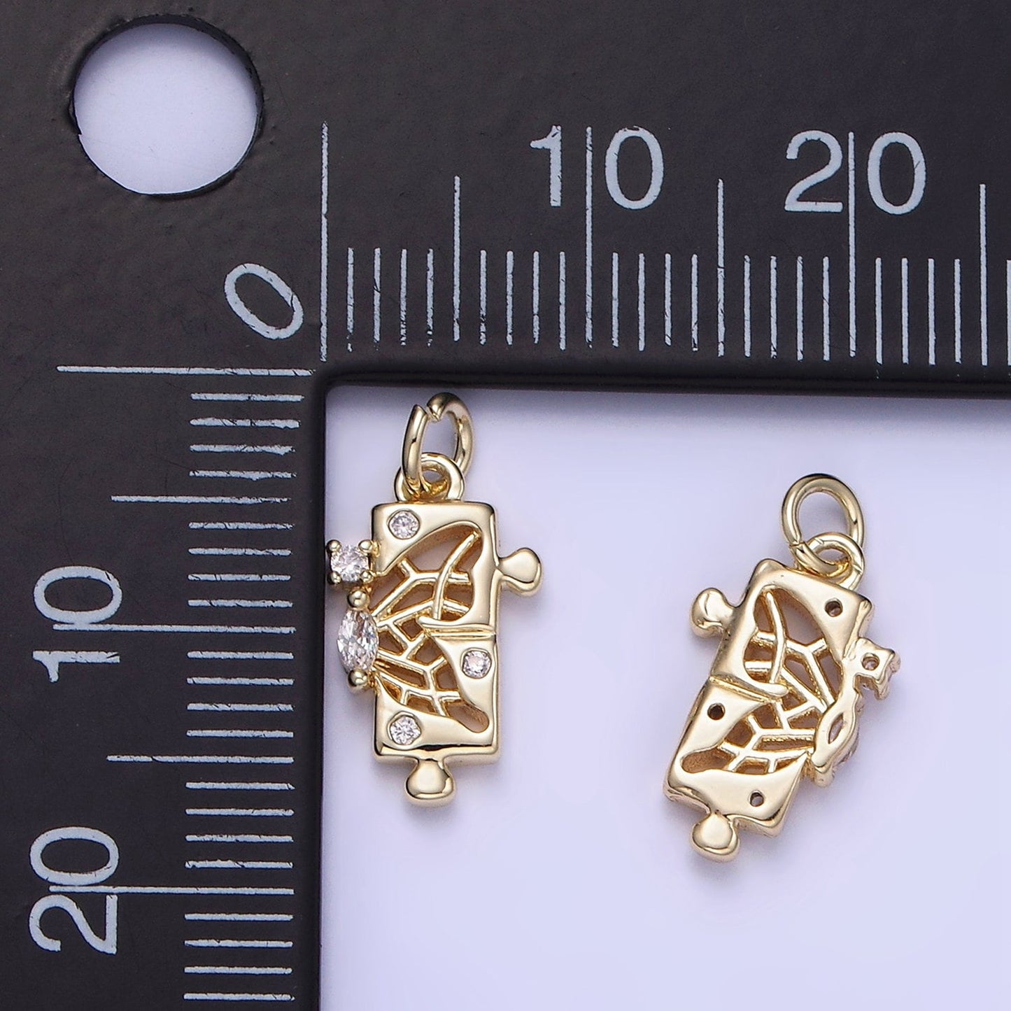 Mini Gold Filled Rectangle Charm Small Puzzle Charm with Clear Cz Stone W649