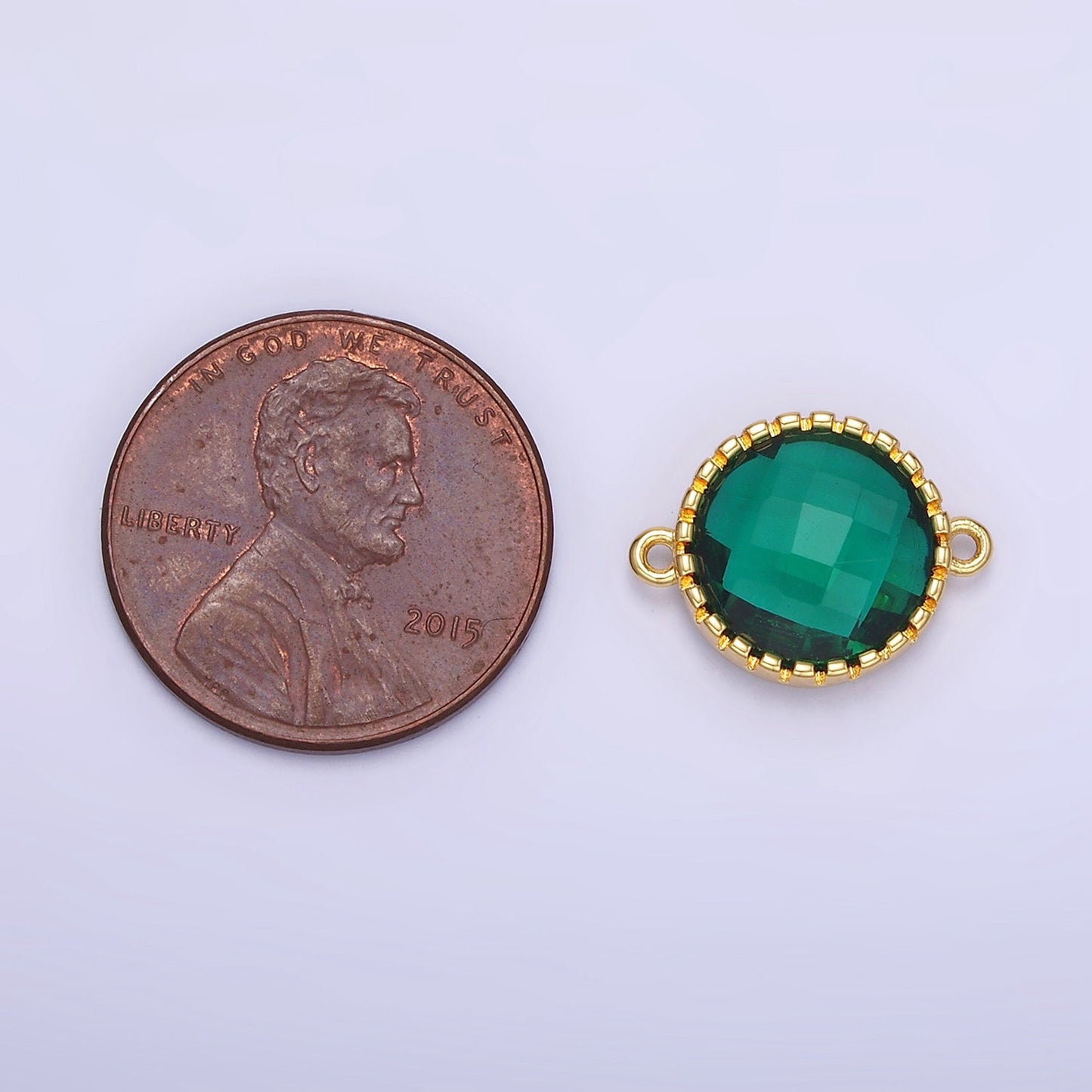 14K Gold Filled Green CZ Multifaceted Round Connector | G-352
