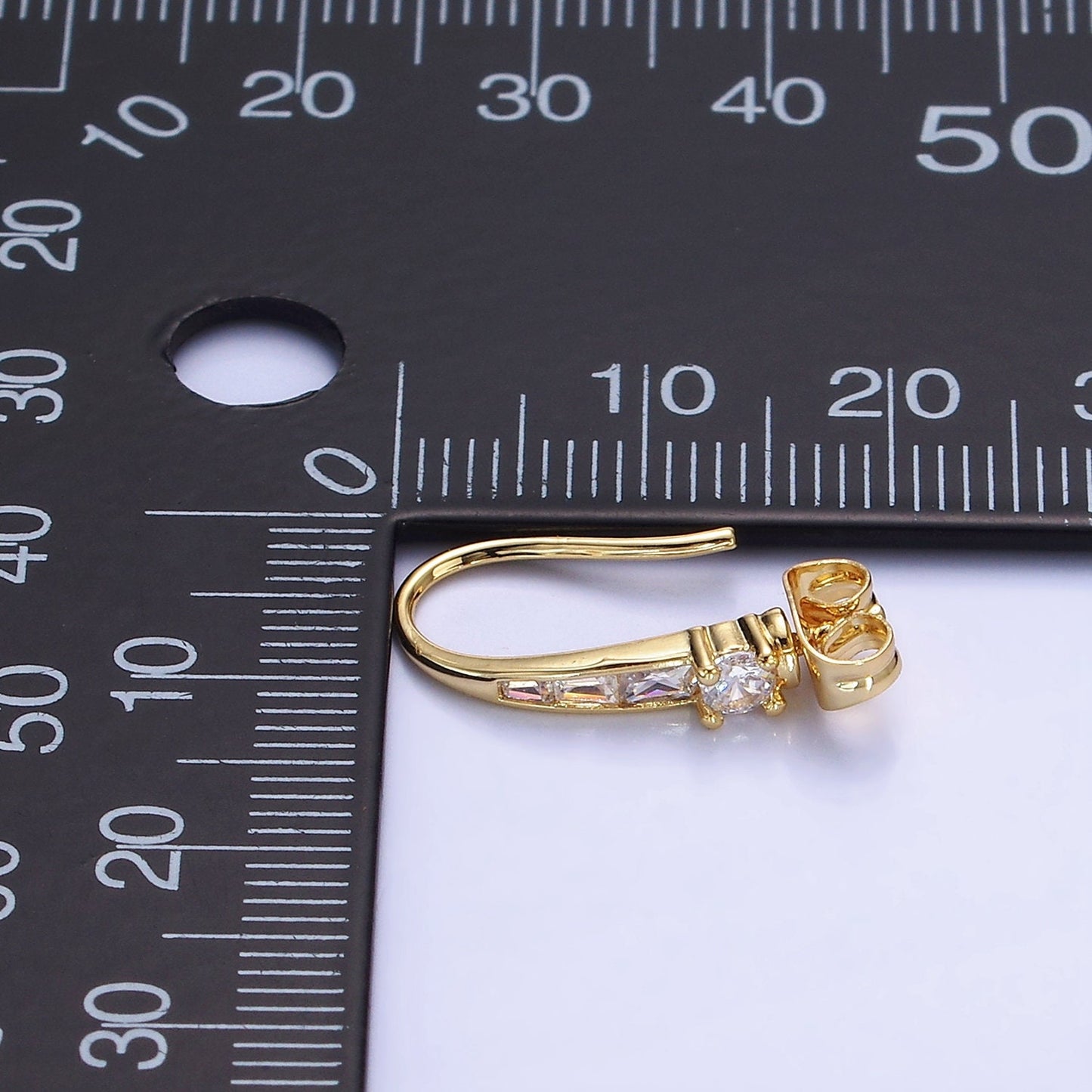 14K Gold Filled CZ Baguette Lined French Hook Earrings in Gold & Silver | Z-749 Z-750