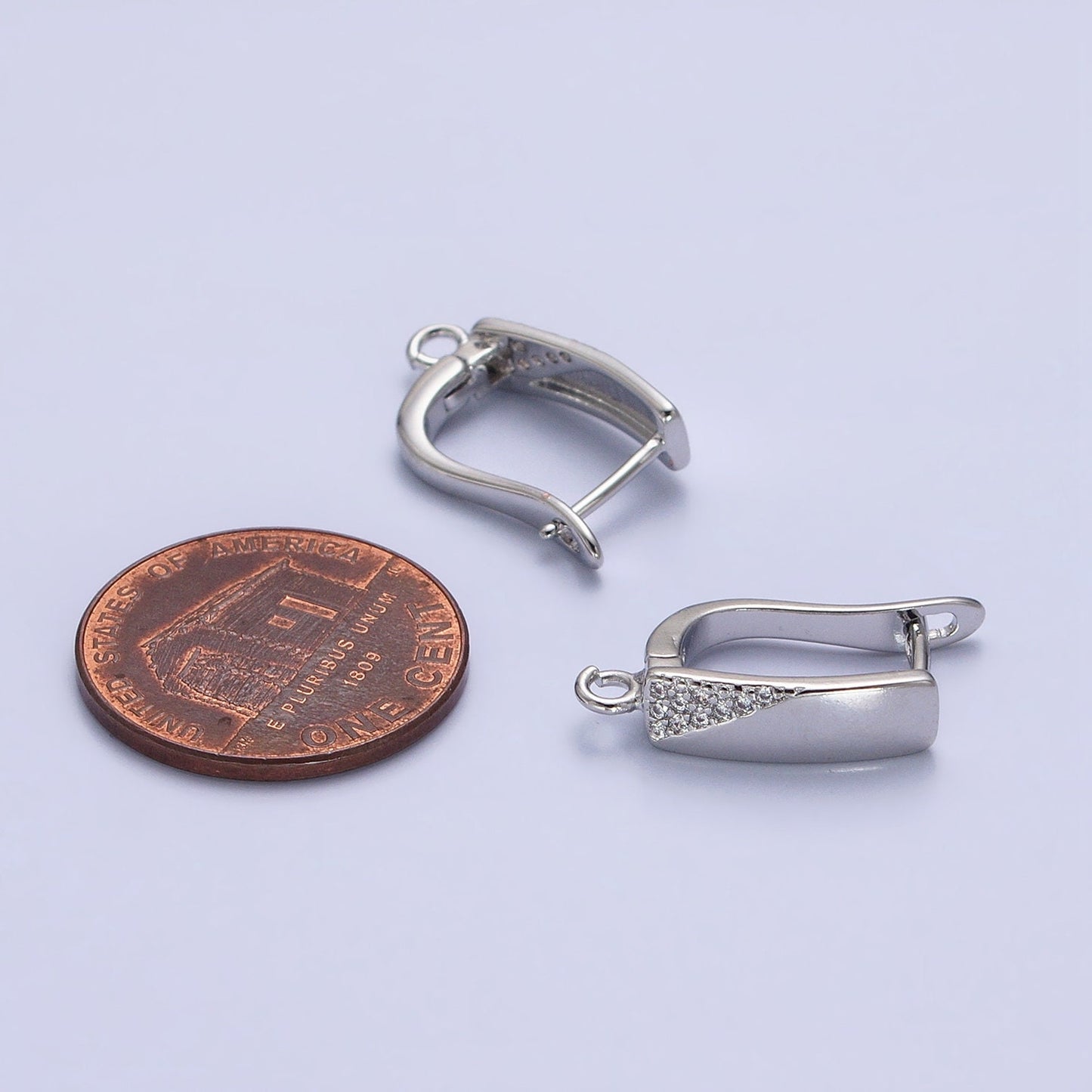Long Rectangle Micro Paved Open Loop English Lock Earring Supply | Z-199