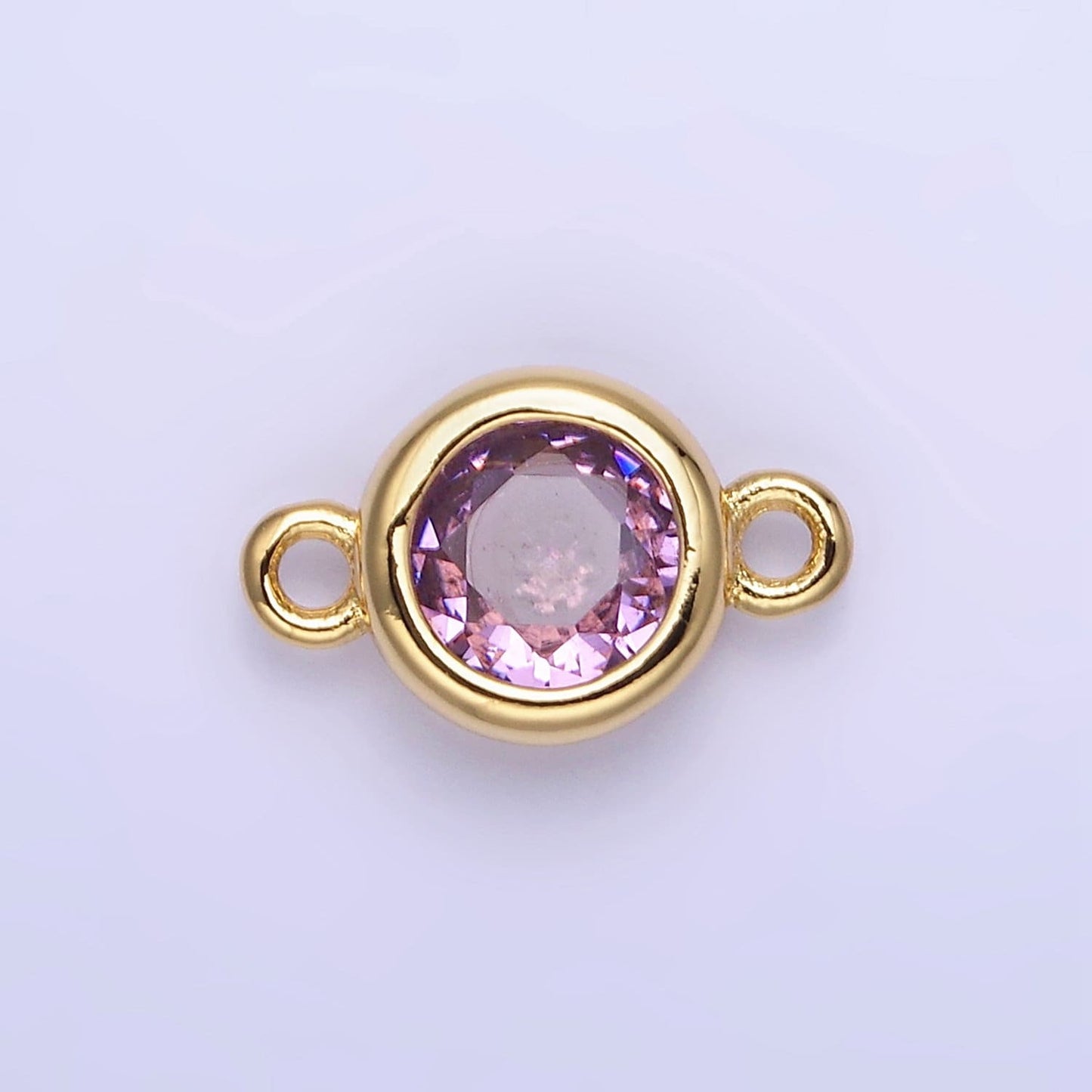 8mm Gold Filled Bezel Cut Charm Connectors Cubic Zirconia Bezel Charm for Bracelet Necklace Supply CZ Birthstone Connectors G406