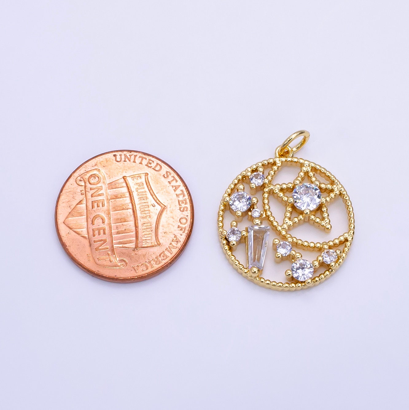 24K Gold Filled Celestial Charm Open Circle Moon Star Charm Crescent Moon Star Charm for Minimalist Jewelry Design D148