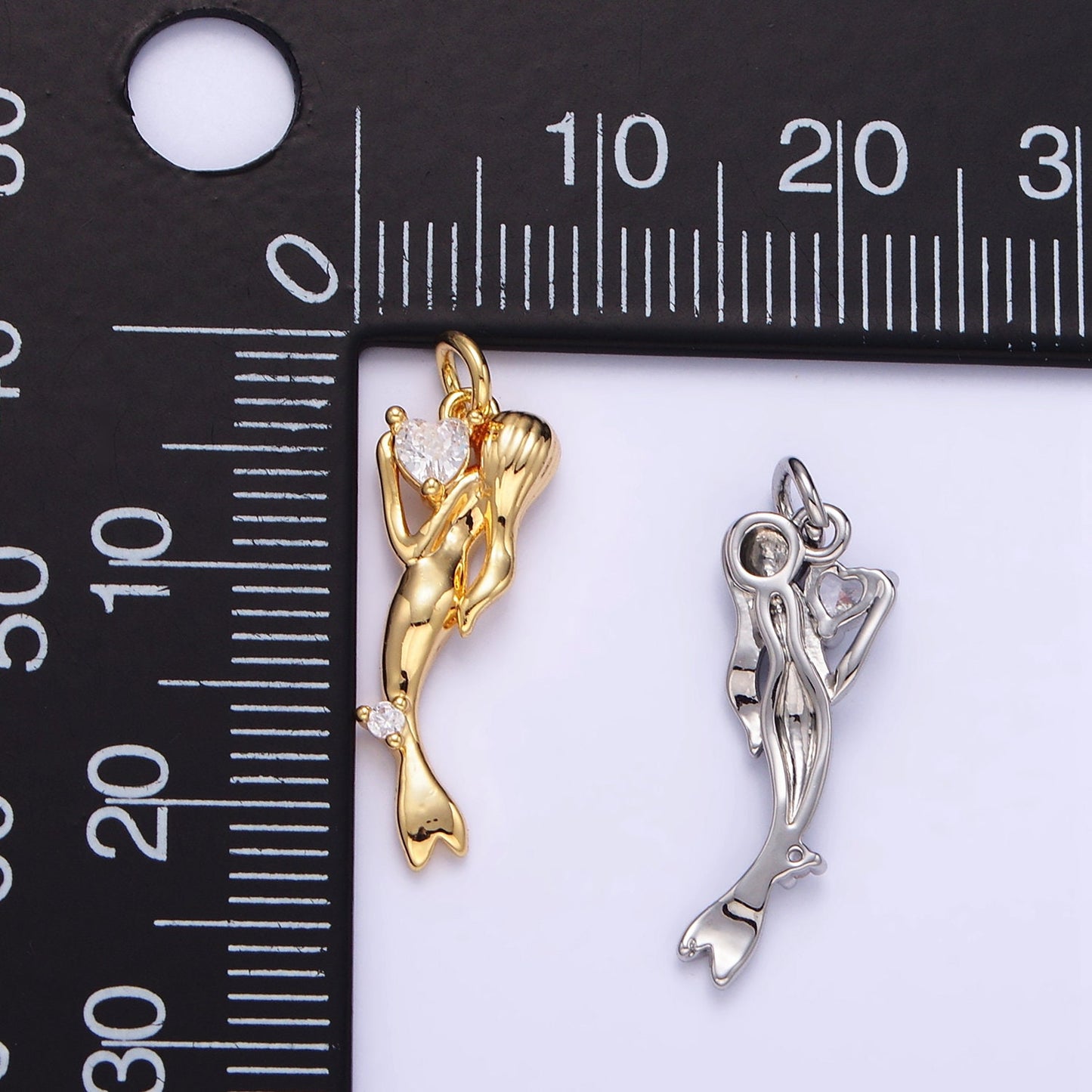 24K Gold Filled 20.5mm Ocean Sea Mermaid Charm in Gold & Silver | AG840