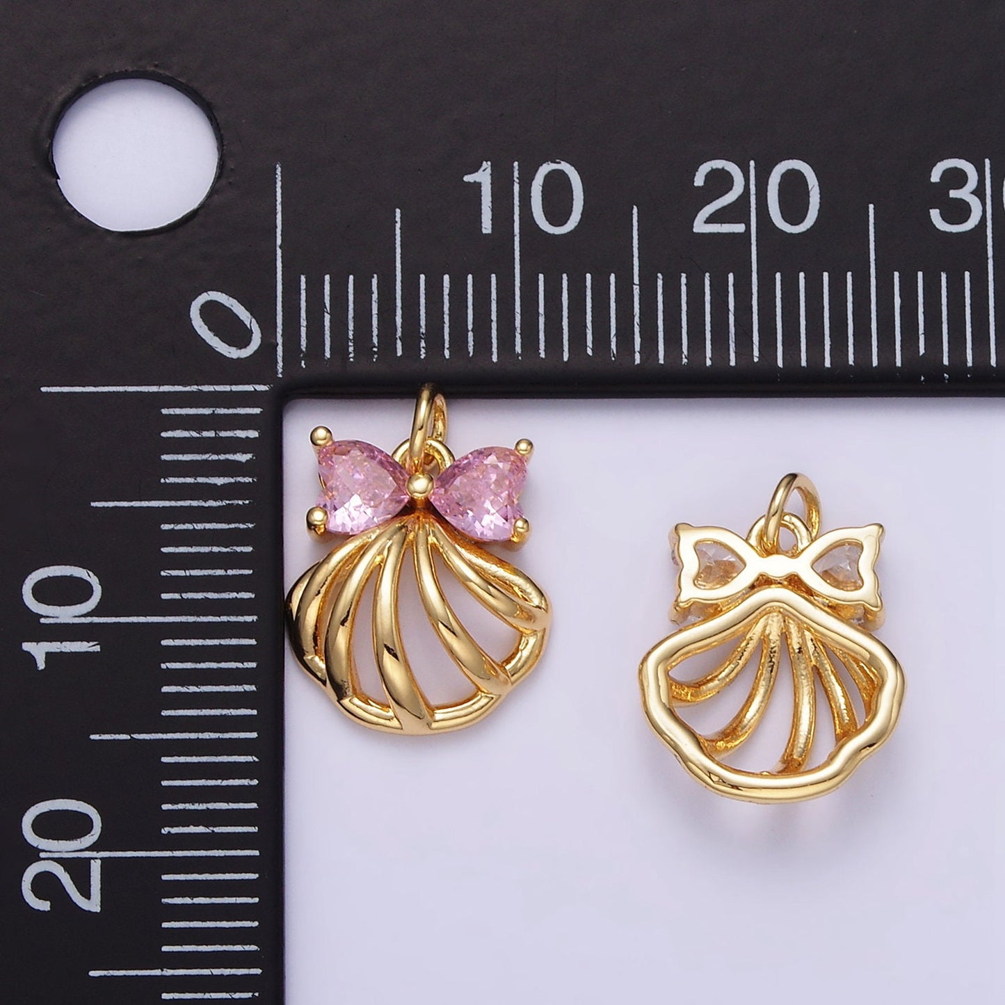 24K Gold Filled 13mm Clear Pink Cz Sea Shell Charm Open Shell Add-On Charm | AG-851