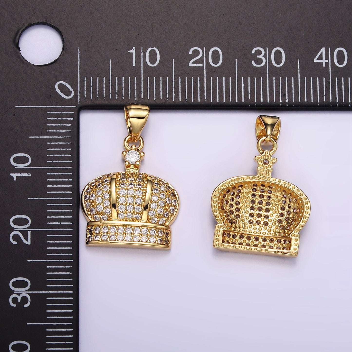 24K Gold Filled Dainty Duke, Prince Royal Crown Micro Pave Cubic Zirconia CZ Stones Pendant, Royalty Vintage Crown Design Charm | AA055