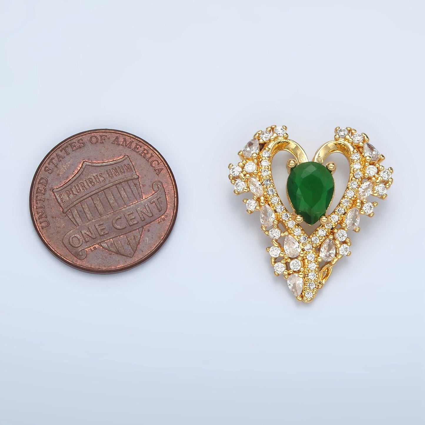24K Gold Filled Green CZ Stone with Clear Micro Paved Heart Charm Pendant | I267