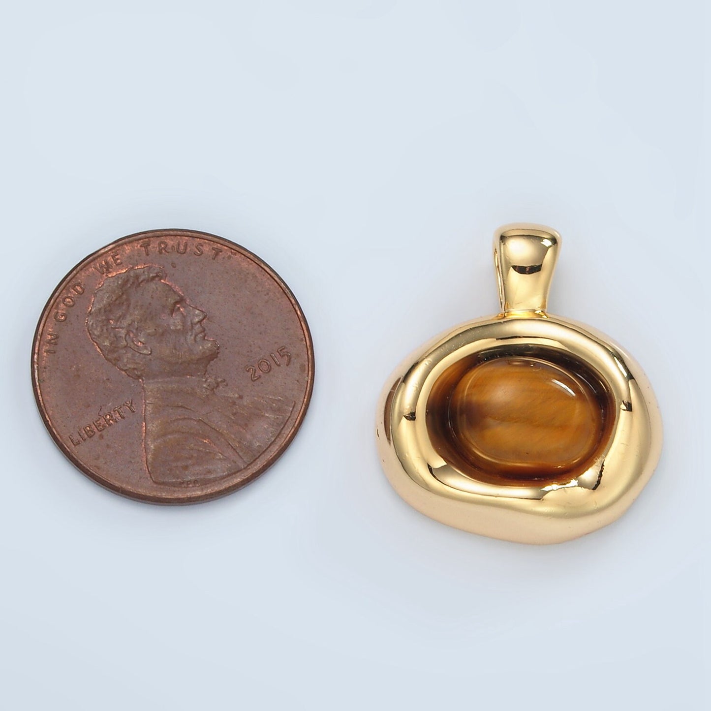 14K Gold Filled Tiger Eye Gemstone Oval Molten Bezel Pendant | H876