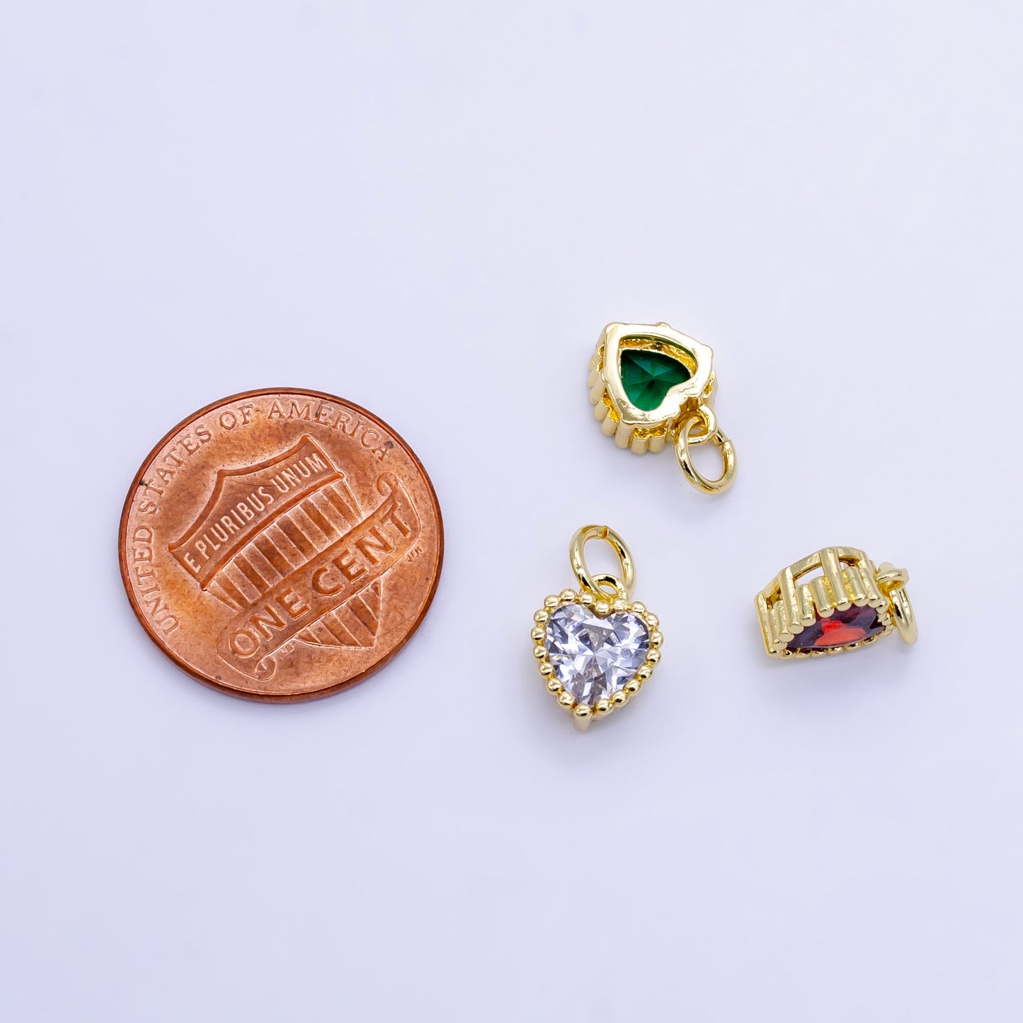 Mini Green Red Purple Blue Clear small heart Charm 14k gold Filled cz Heart zirconia for Bracelet Necklace Earring Component E043