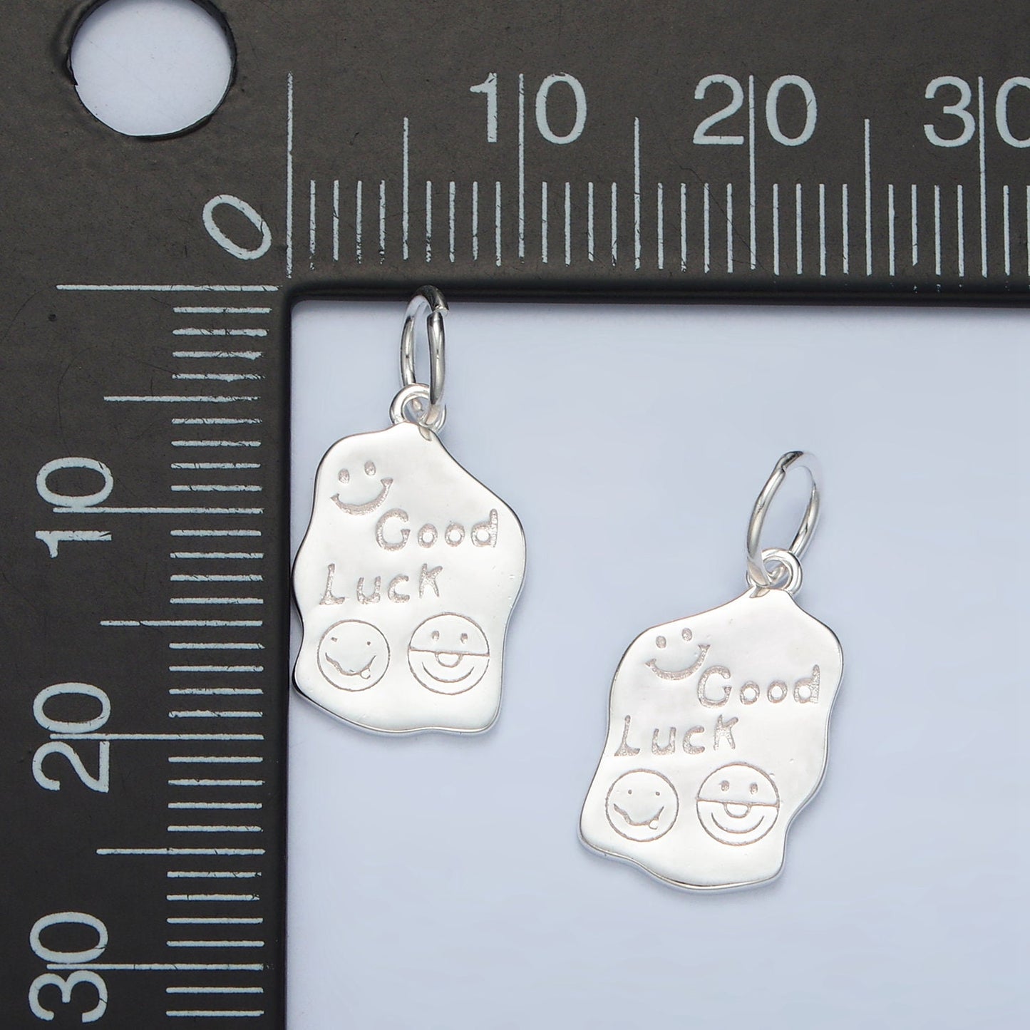 Sterling Silver S925 Good Luck Charm Happy Face Smile Script Bracelet Charm | SL-248