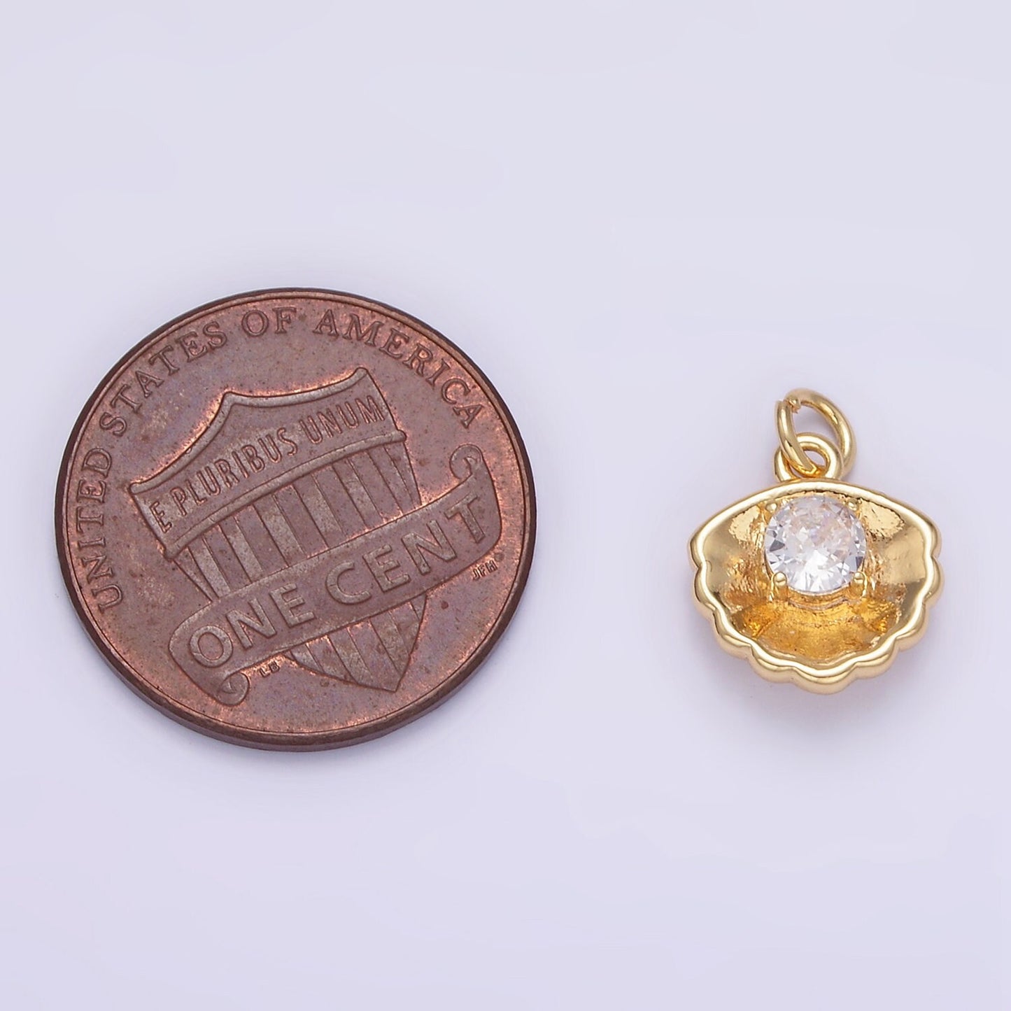 24K Gold Filled Clear CZ Clam Shell Mini Charm | AG844