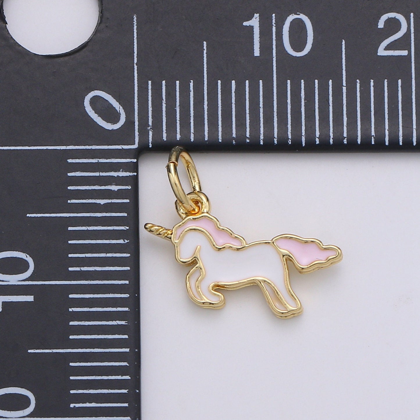 Pink Enamel Pony Charm, Gold Enamel Horse Charms, Unicorn Charm, Dainty Animal charm for Bracelet Necklace Earring Component D764