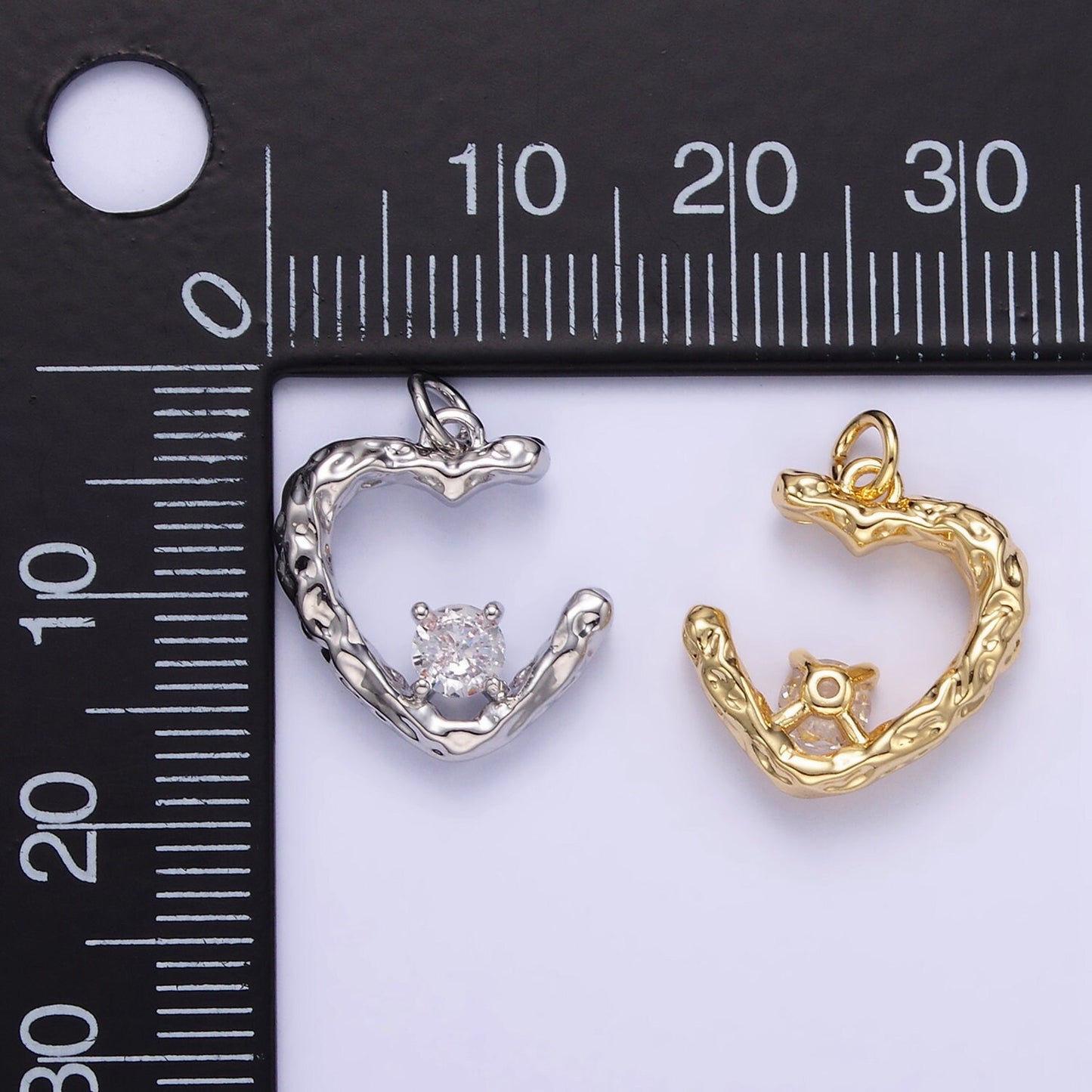 Dainty 16k Gold CZ Heart Charms Silver Cubic Bracelet Necklace Charm, Micro Pave Love Jewelry Making E387