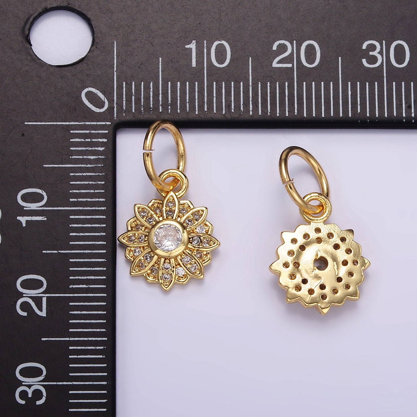 24K Gold Filled Micro Paved CZ Flower Charm Sun Flower Pendant | D616