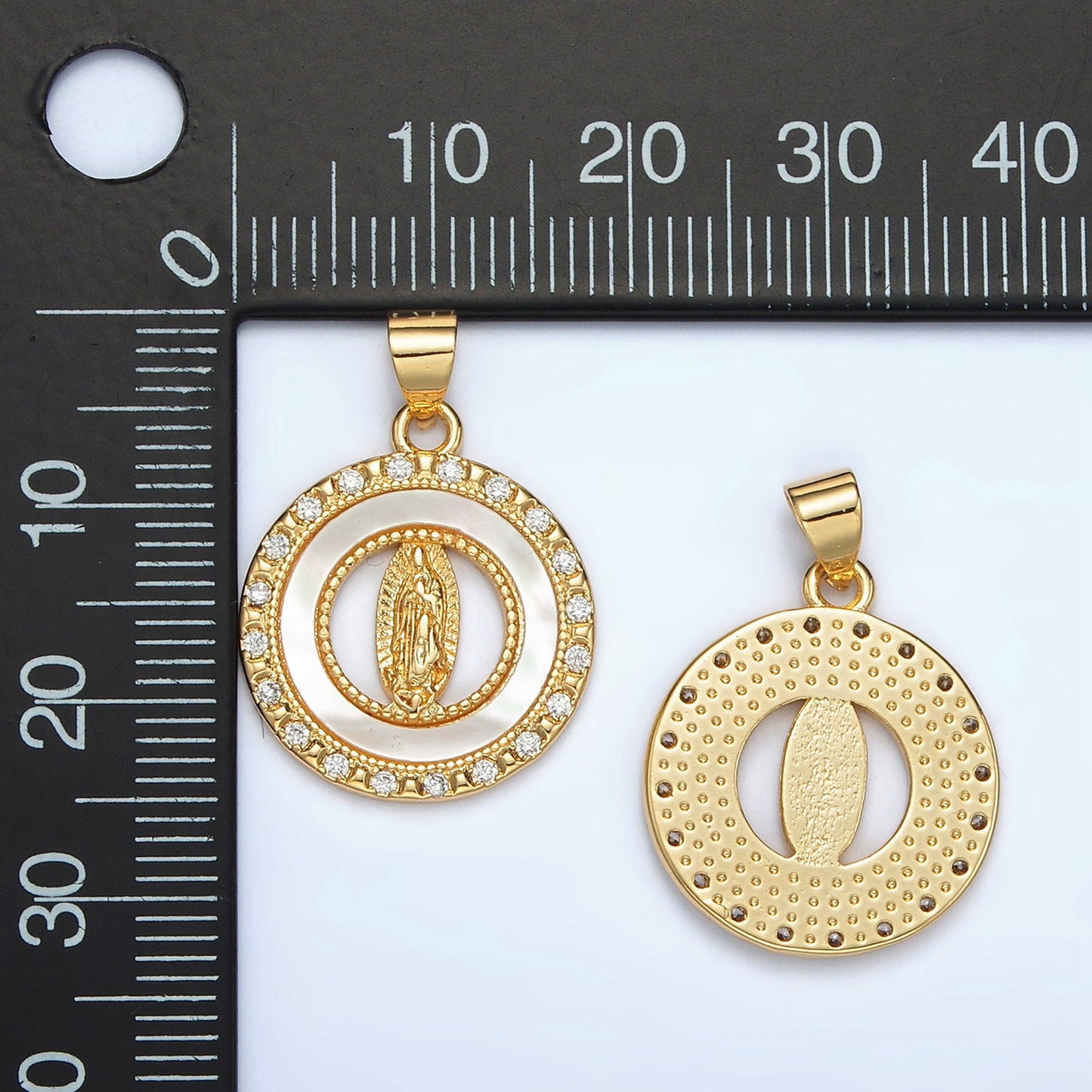 24K Gold Filled Guadalupe Open Round CZ Paved Pendant | AH-186