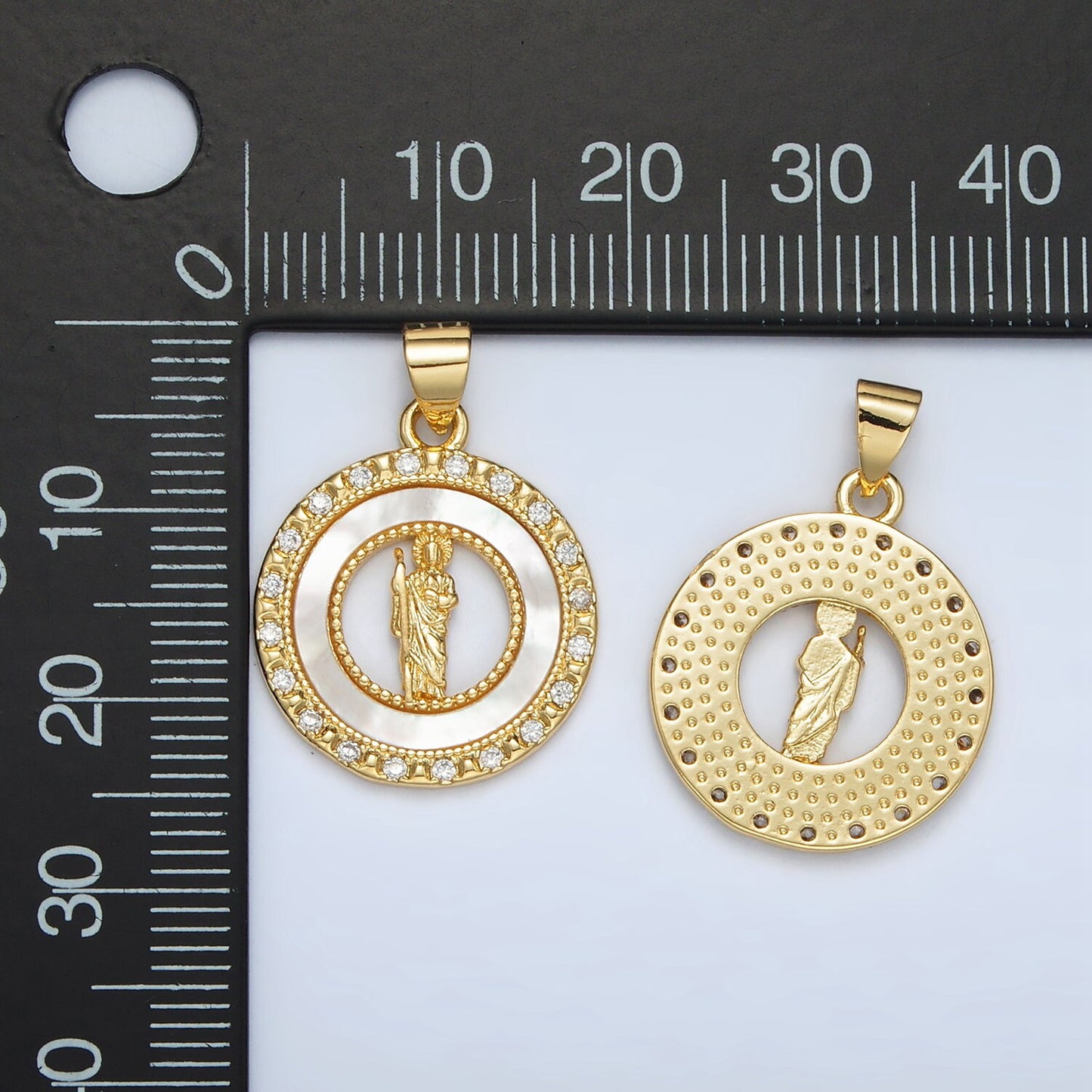 24K Gold Filled Saint Jude Open Round CZ Paved Pendant | AH-183