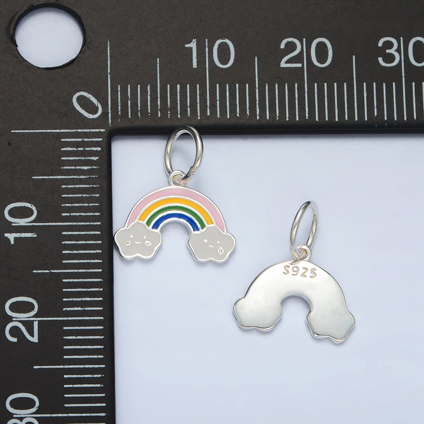 Mini Sterling Silver Rainbow Charm with Happy Cloud for Bracelet Earring Necklace Component s925 Silver Findings Enamel SL506