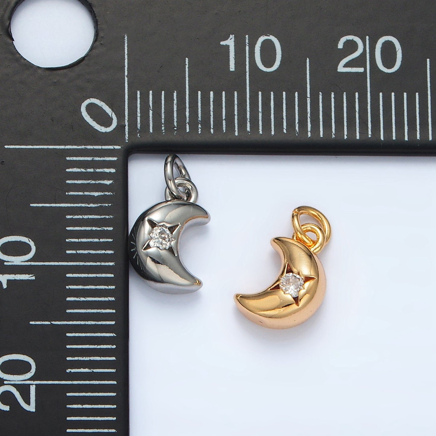 Gold Filled Mini Crescent Moon W/ CZ in Gold & Silver | AG-935
