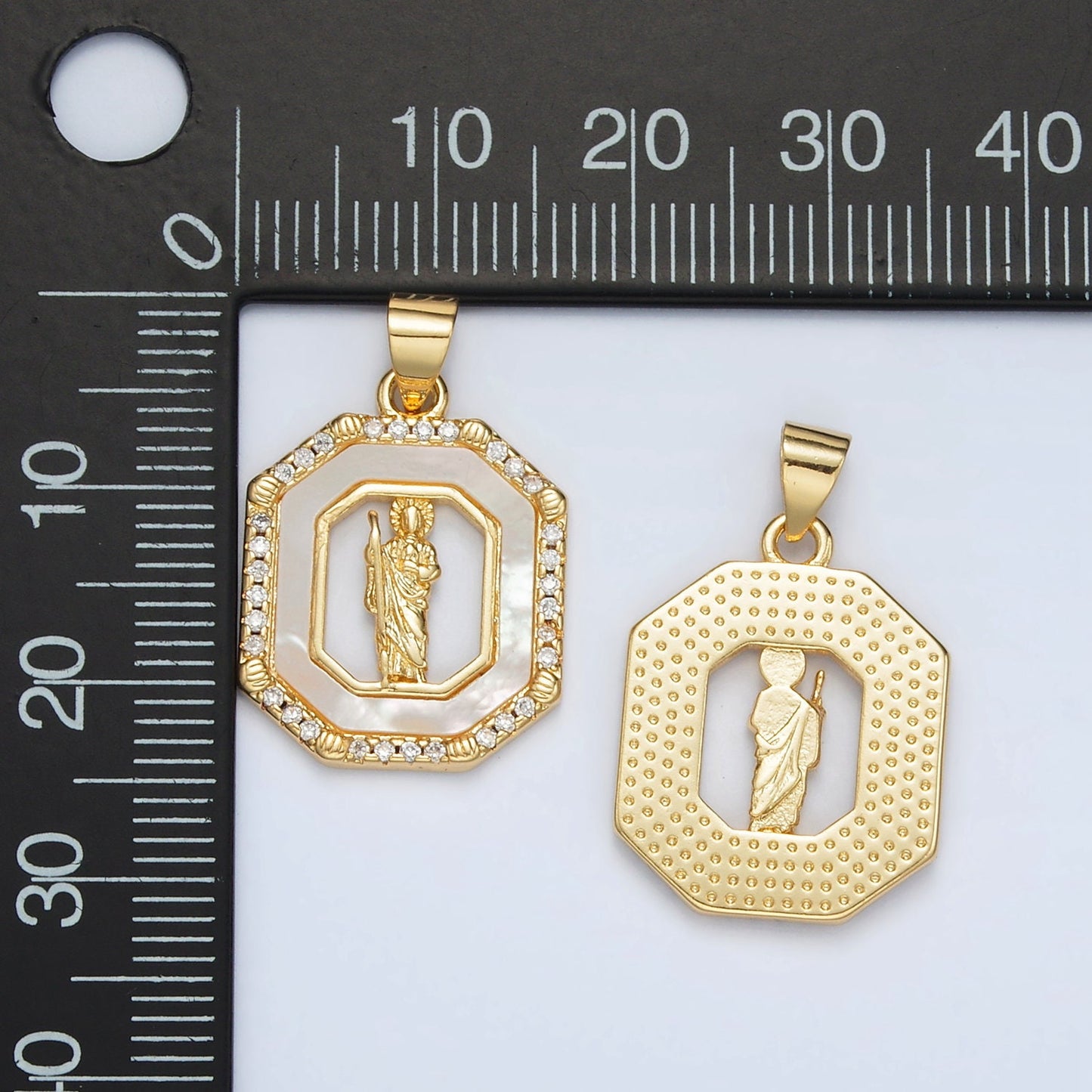 24K Gold Filled Saint Jude Open Hexagonal CZ Paved Pendant | AH-181