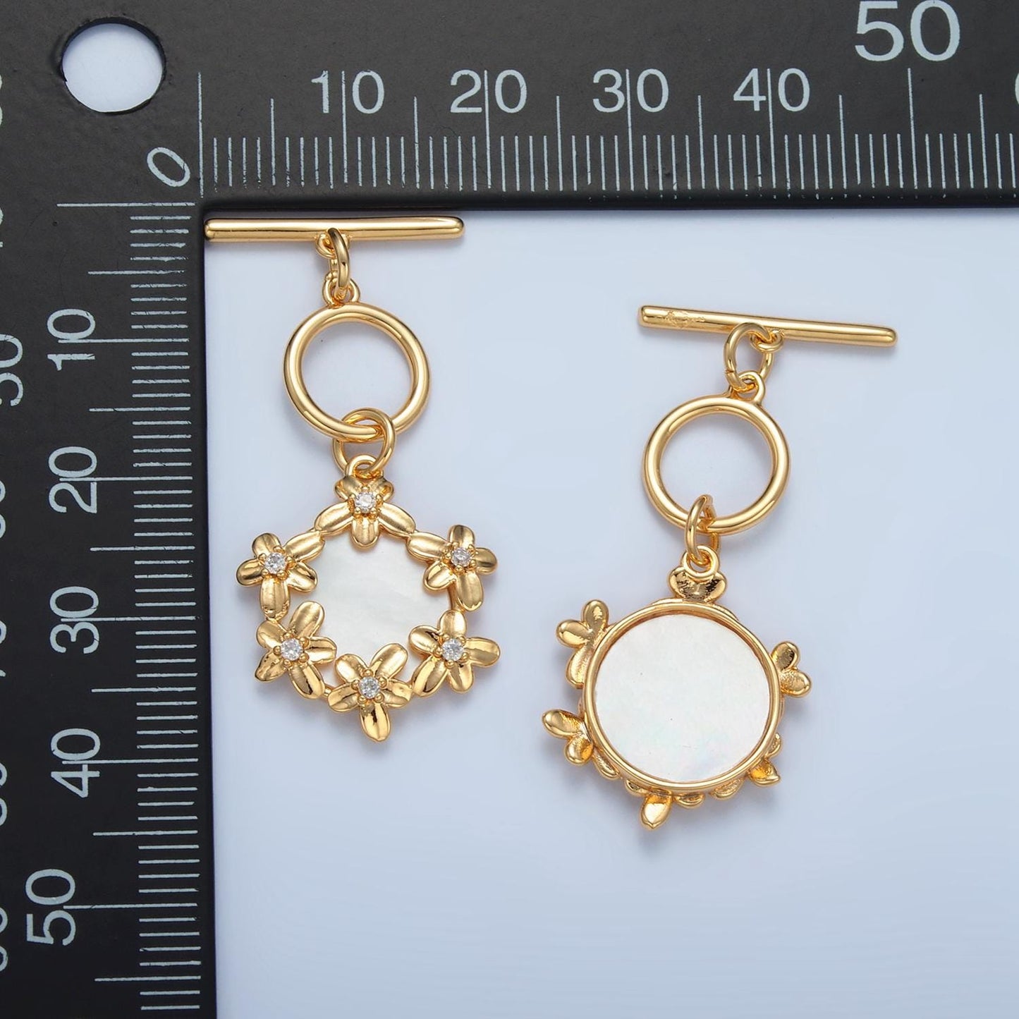 24k Gold Filled Flower Toggle Clasp Shell Pearl Jewelry Clasp Fancy OT Clasp Findings L-696