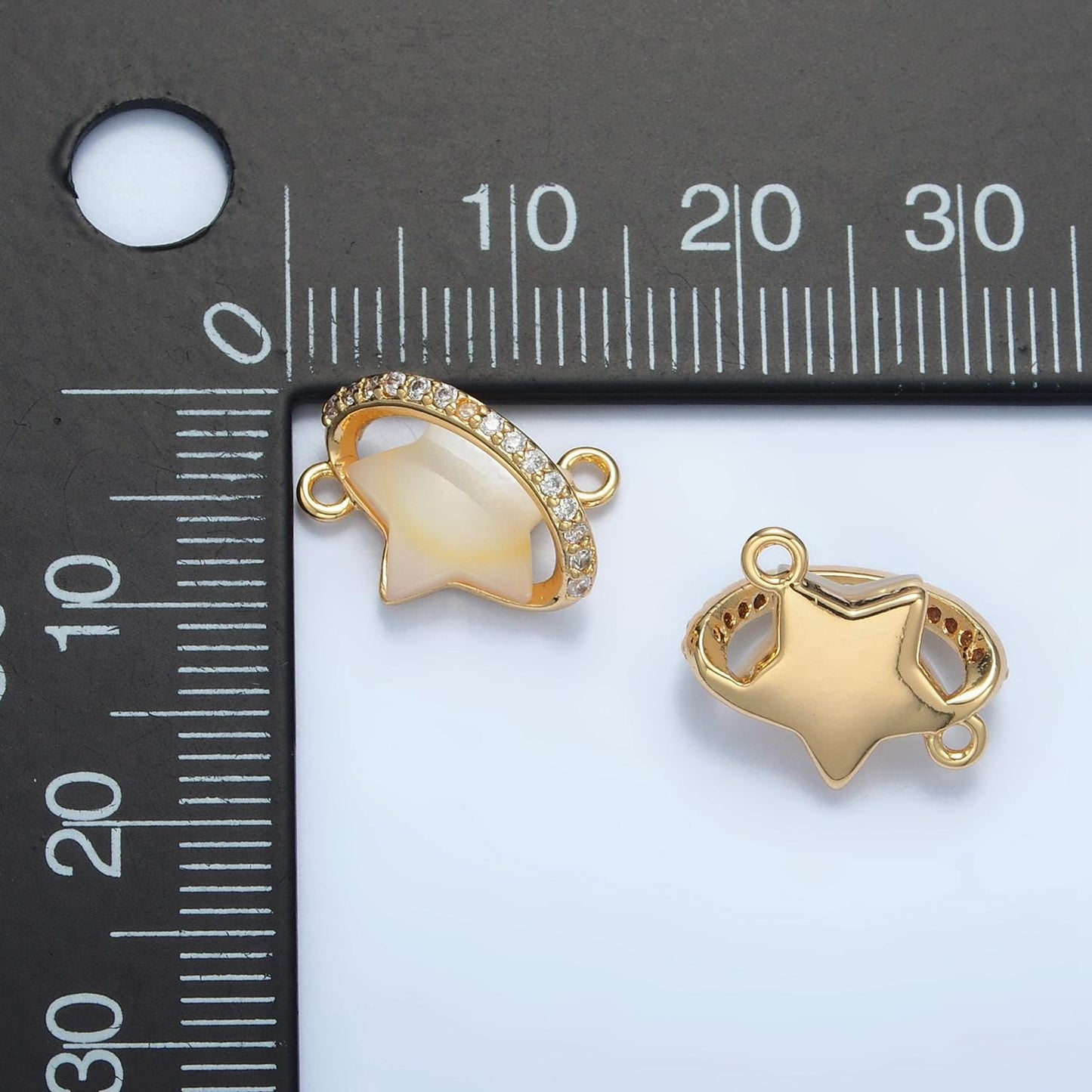 Dainty North Star Balloon Charm Connector, 24K Gold Filled Pearl Star Minimalist Bright Polaris CZ Link Connector for Bracelet Necklace G498