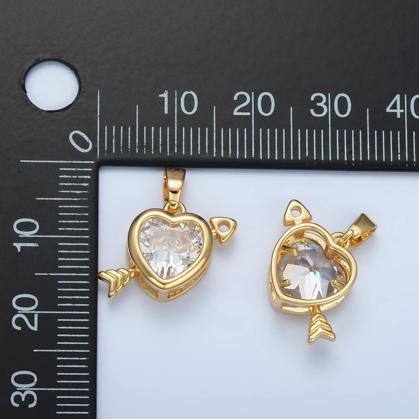 24K Gold Filled Clear Heart w/ Arrow Through Pendant | I-695