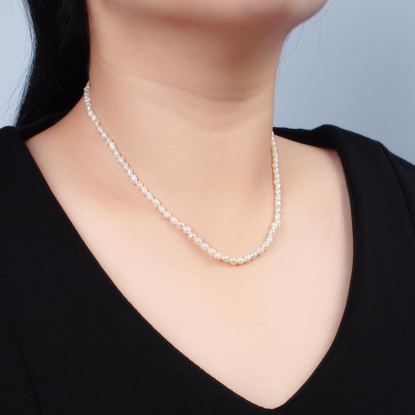 Handmade 3.7mm Natural Freshwater Pearl Choker Necklace 14.5 inch + 2 inch extender WA-2629