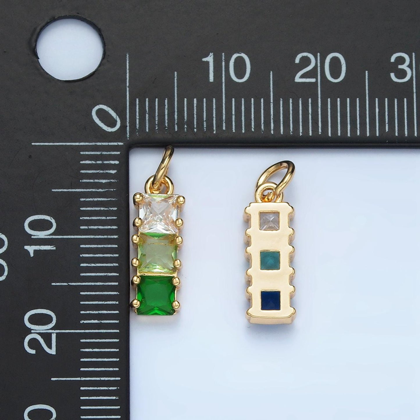 Mini Square Charm 14k Gold Filled Cluster Gradient CZ Colorful Geometric Charm Finding for Bracelet Necklace Earring Making AG898