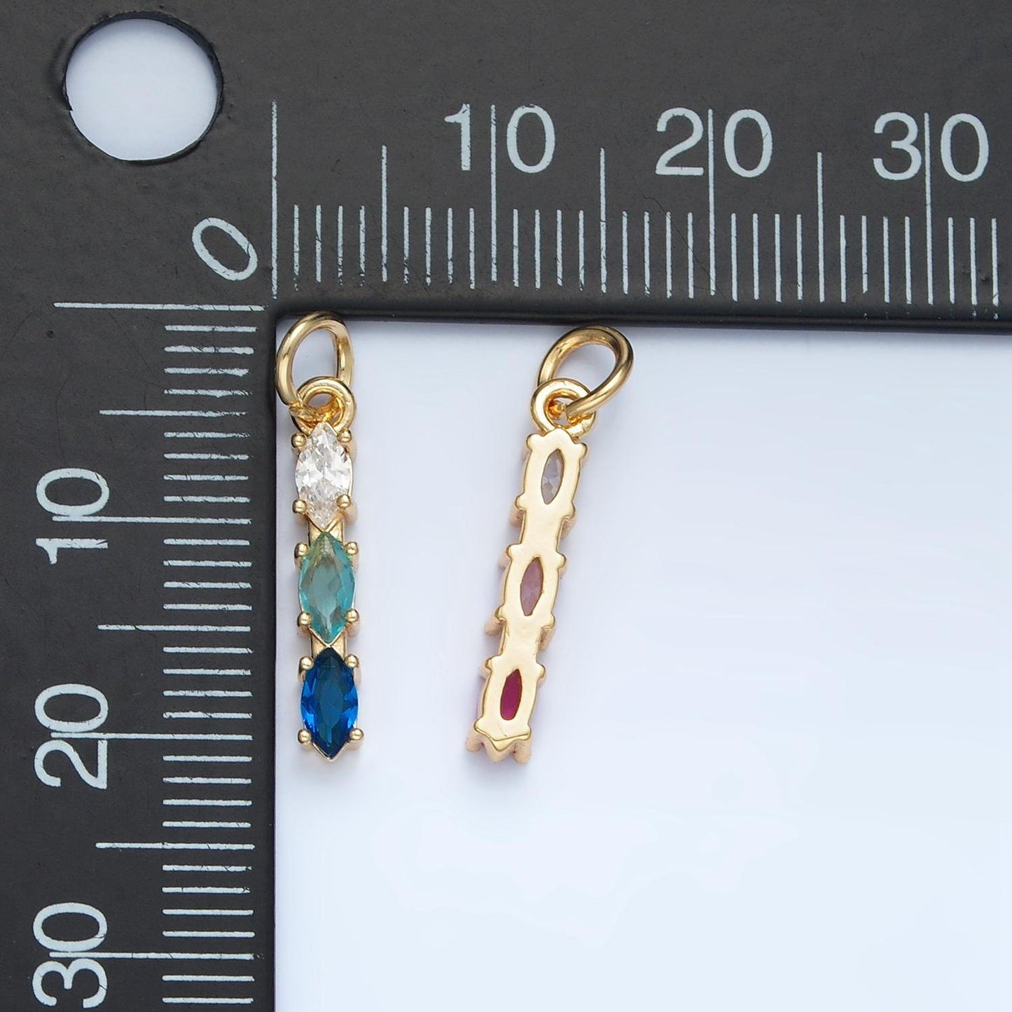 Purple, Green, Clear, Blue, Pink CZ Triple Marquise Linear Charm | X565-X567